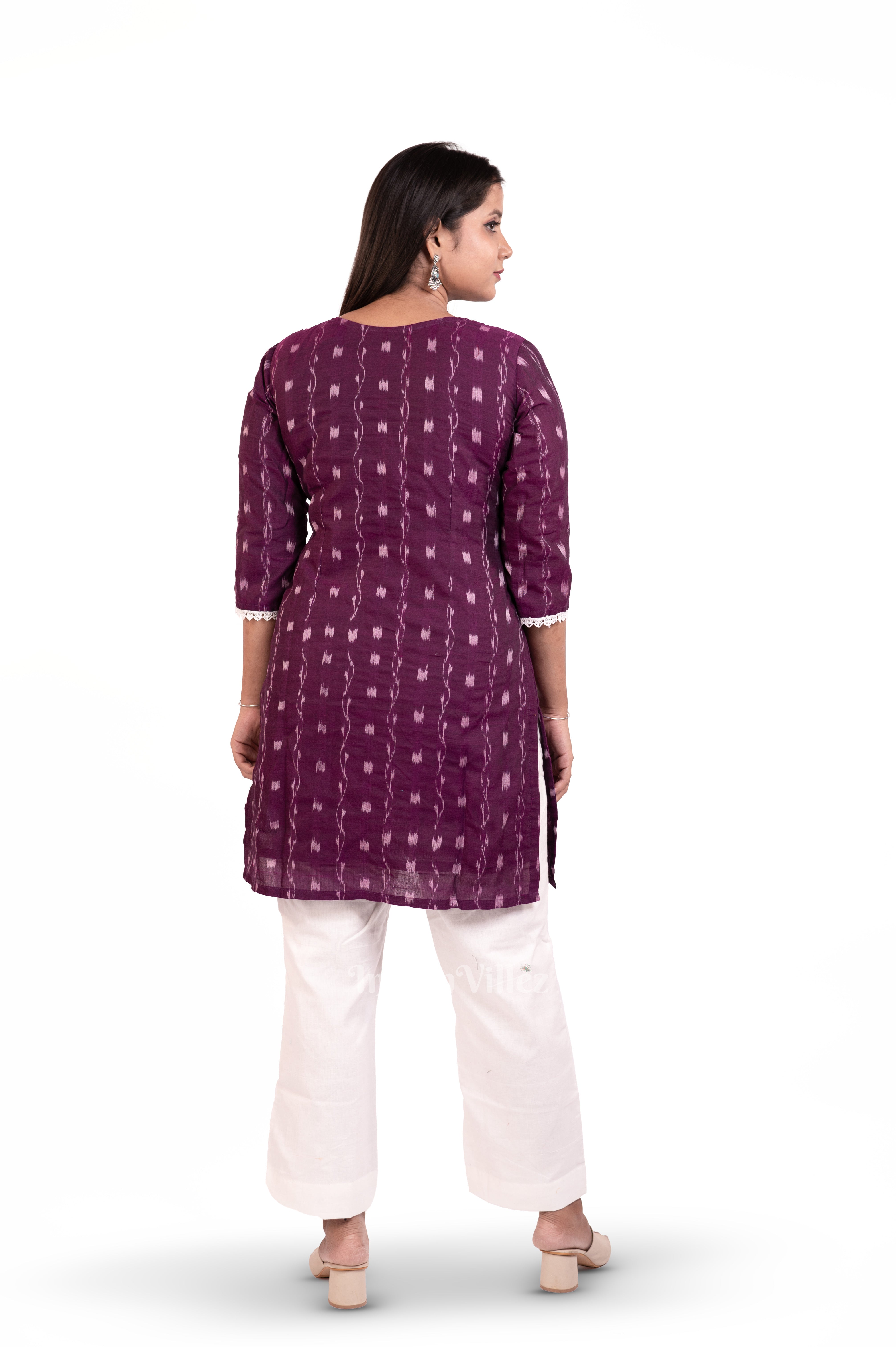 IndianVillèz Purple Sambalpuri Odisha Ikat Designer Cotton Short Kurti for Women - view 4