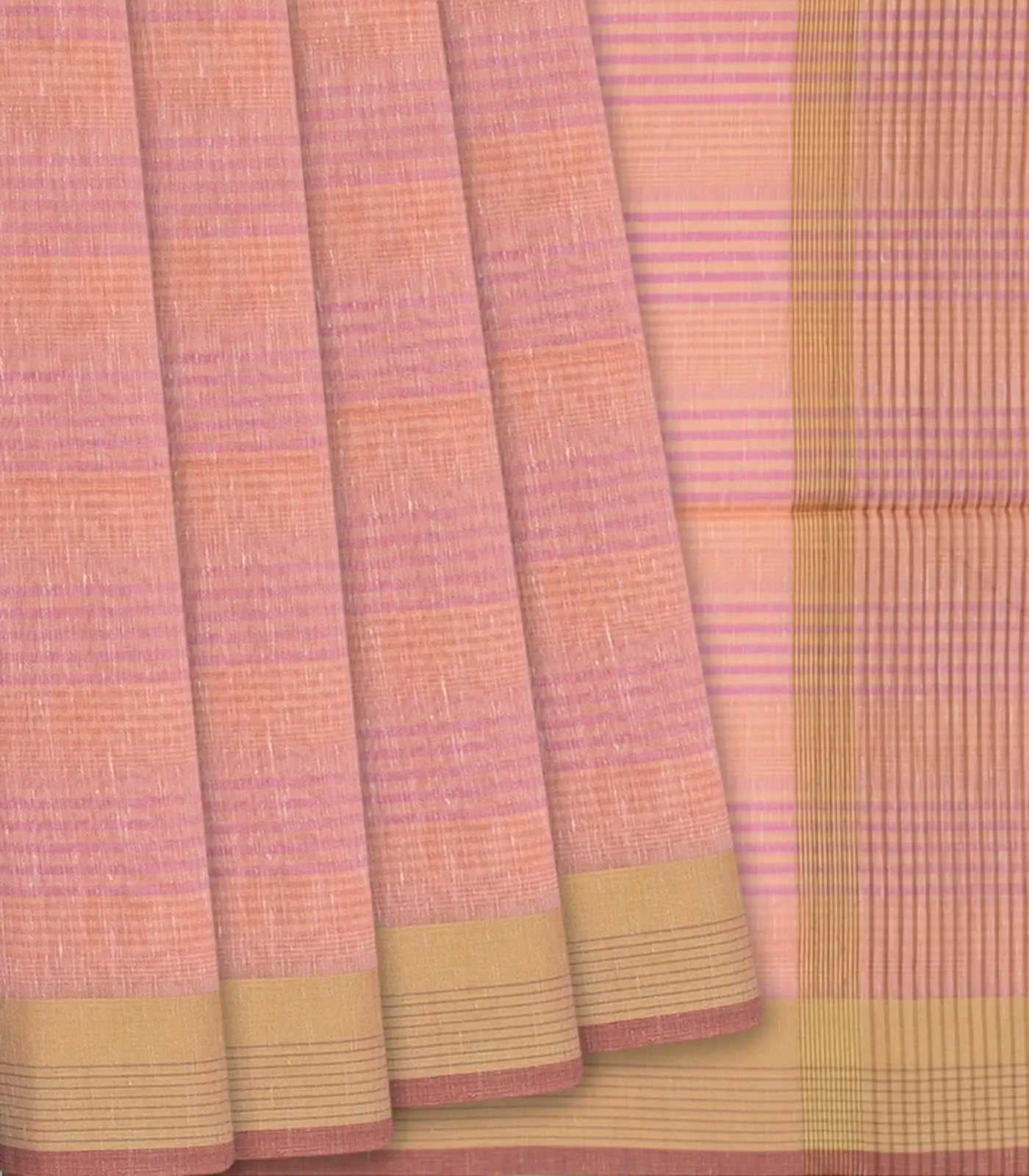 RmKV Orange Woven Blended Cotton Saree With Stripes-Orange