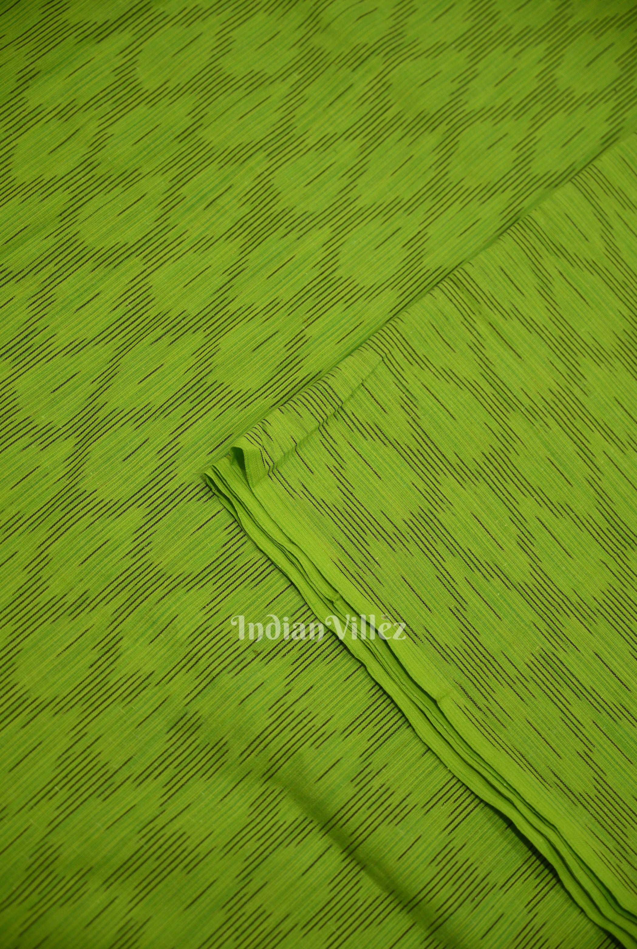 IndianVillèz Dark Parrot Green Pochampally Ikat Cotton Fabric - view 2