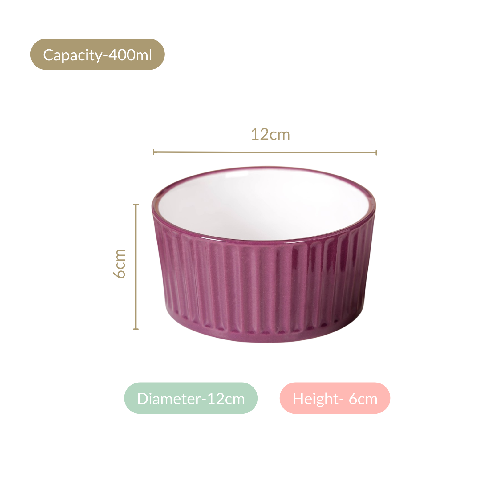 Nestasia Set of 6 Ceramic Cresta Snack Bowl Purple 400ml - view 4