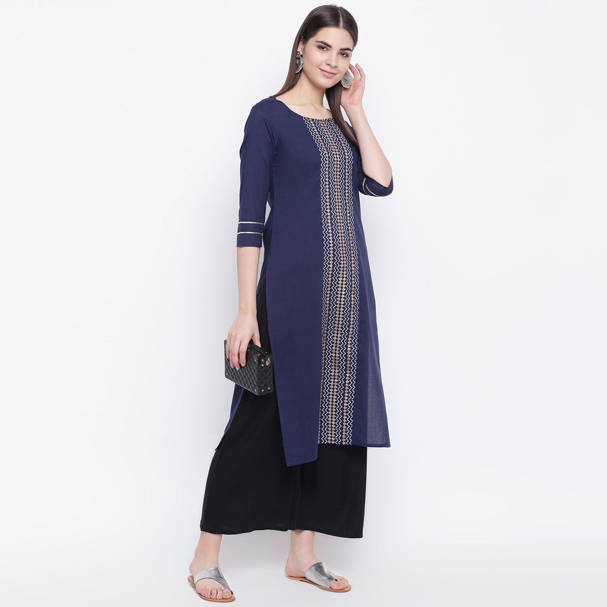 Peachmode Charming Navy Blue Colored Casual Wear Printed Cotton Kurti - view 2