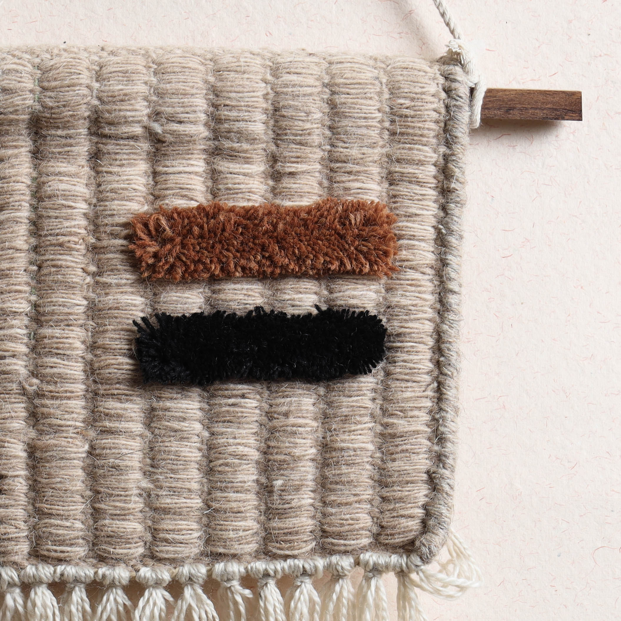 ITOKRI CRAFTS INITIATIVE Bhadohi Handwoven Wool Geometric Fringed Wall Hanging - view 2