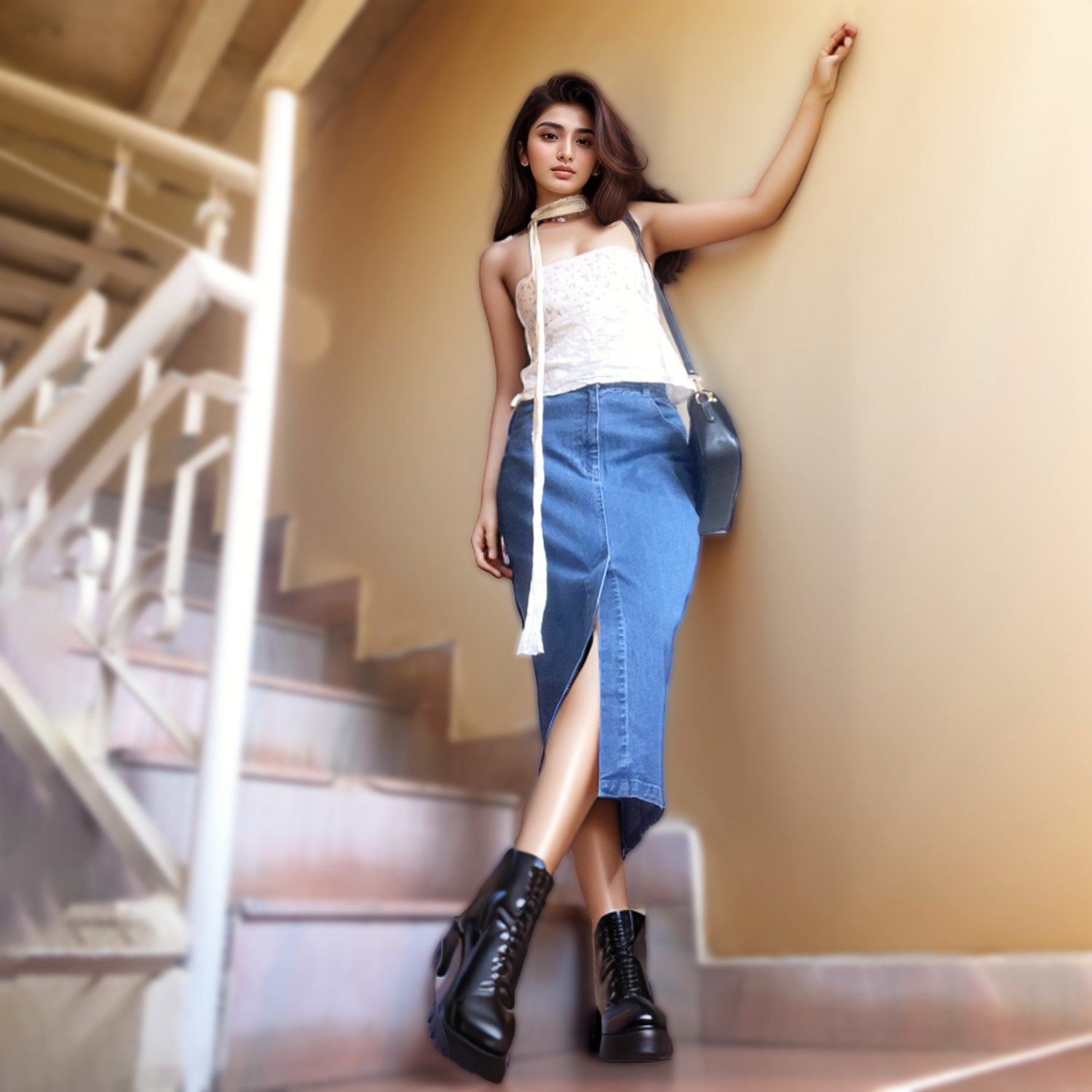 IZF Mid-Blue Denim Midi Skirt - view 3