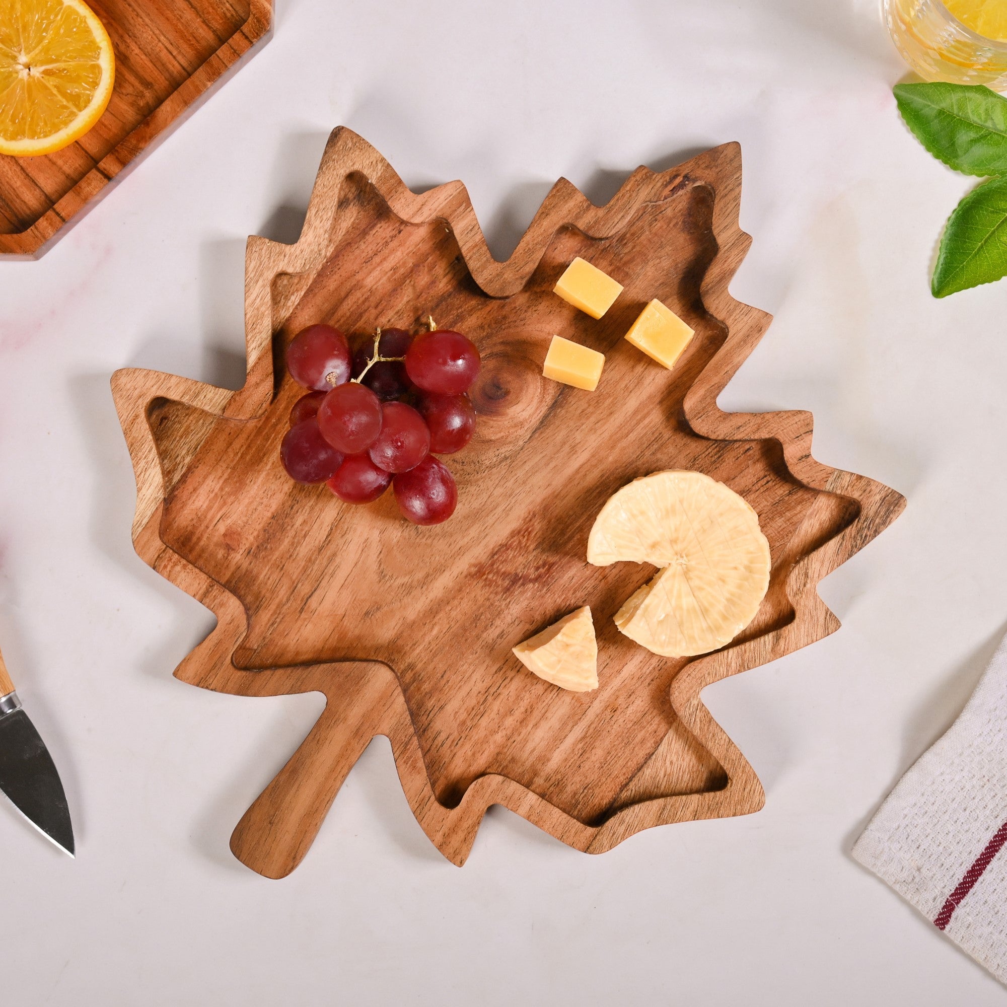 Nestasia Acacia Wood Maple Leaf Serving Platter - view 2