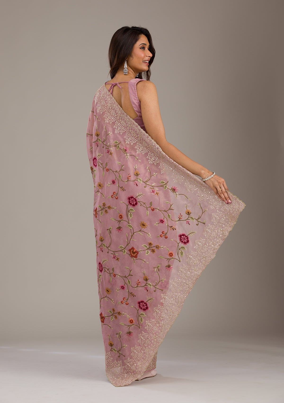 Koskii Lavender Threadwork Tissue Saree – Women's - view 2