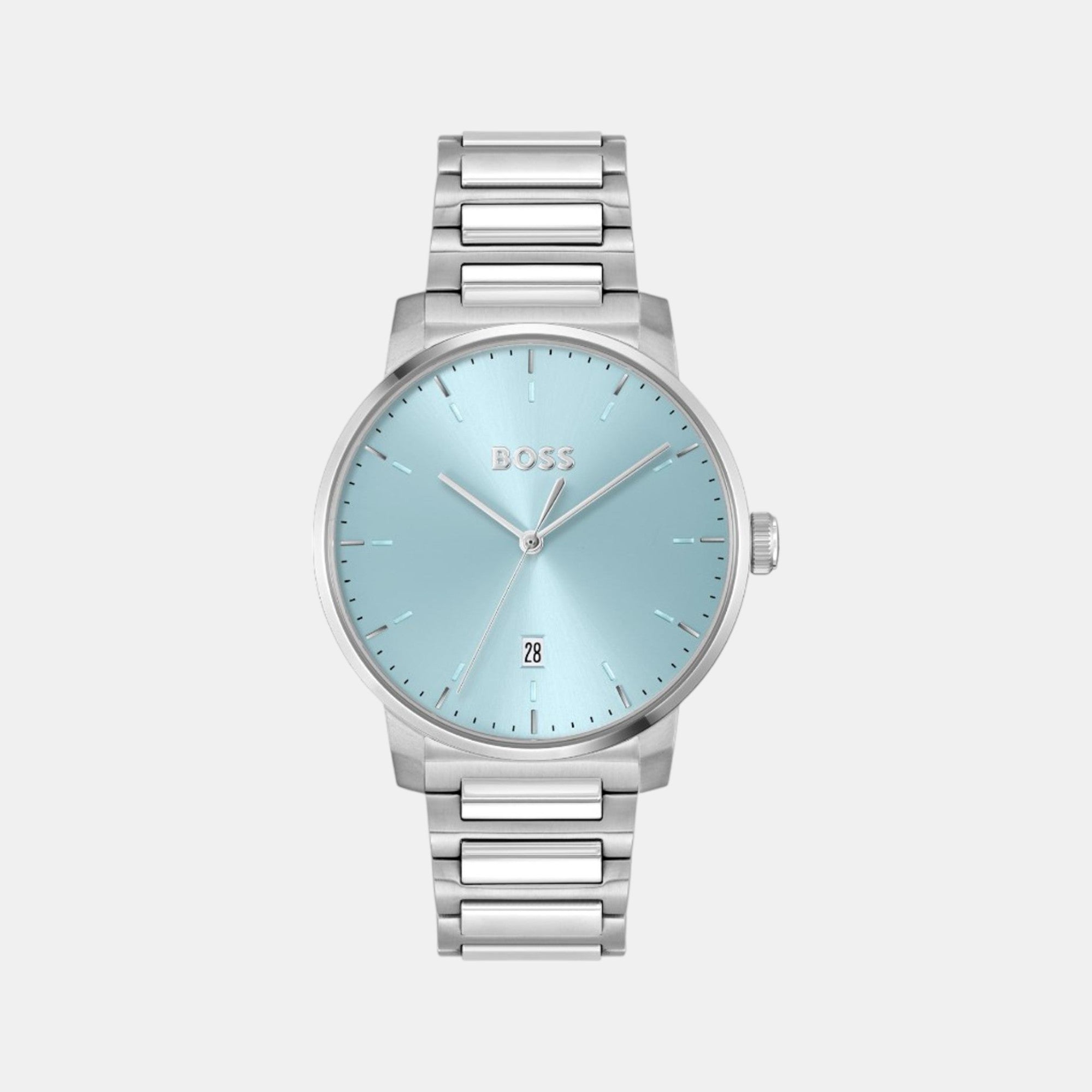 Boss Dean Men Quartz Light Blue Dial Analog Stainless Steel Watch 1514132