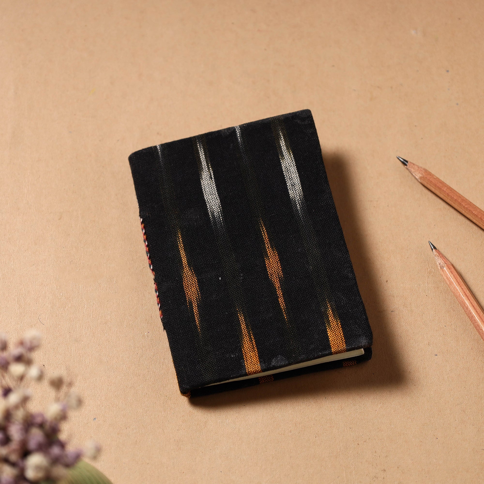 CHUTNEY CRAFT STUDIO Black - Ikat Fabric Cover Handmade Paper Notebook (5 x 3.5 in)