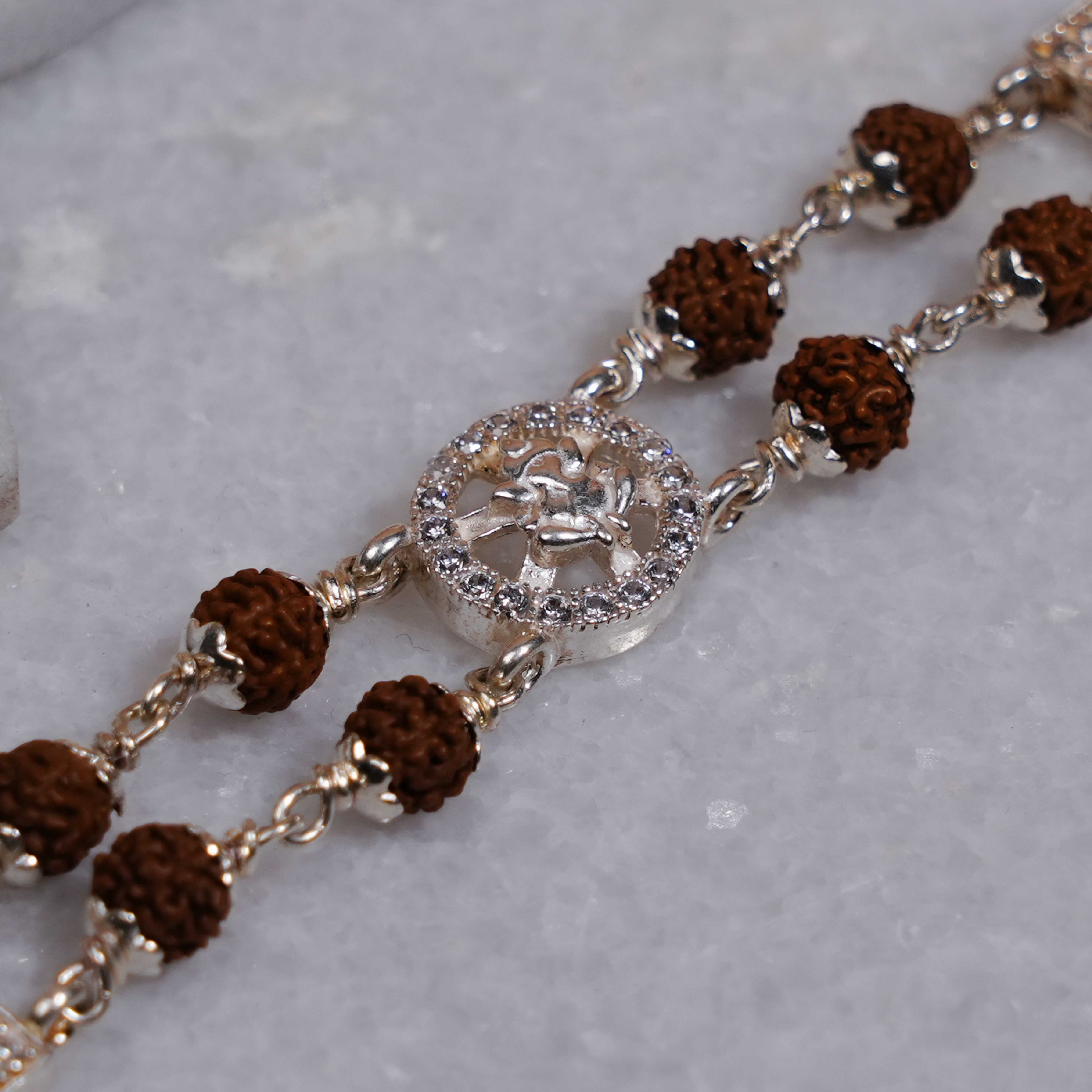 Prinjal Jewellers Rudraksha Silver Ganesh Double Line Bracelet