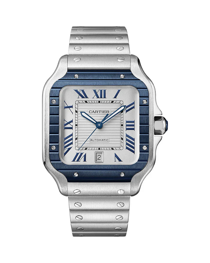 De cartier large – Cop Underdog Cartier 'SANTOS DE CARTIER, LARGE, AUTOMATIC, STAINLESS STEEL, INTERCHANGEABLE METAL AND RUBBER'
