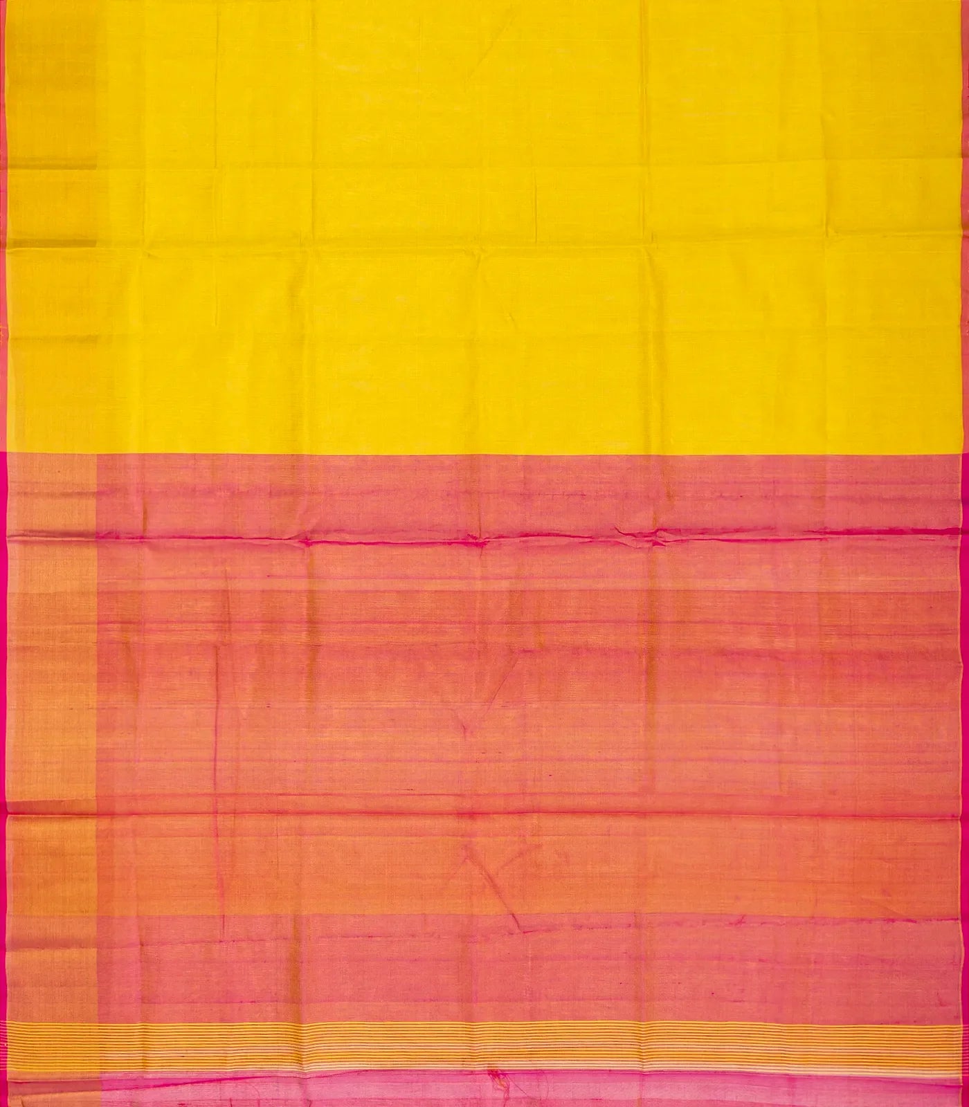 RmKV Yellow Handloom Uppada Plain Silk Saree With Pink Border - view 2