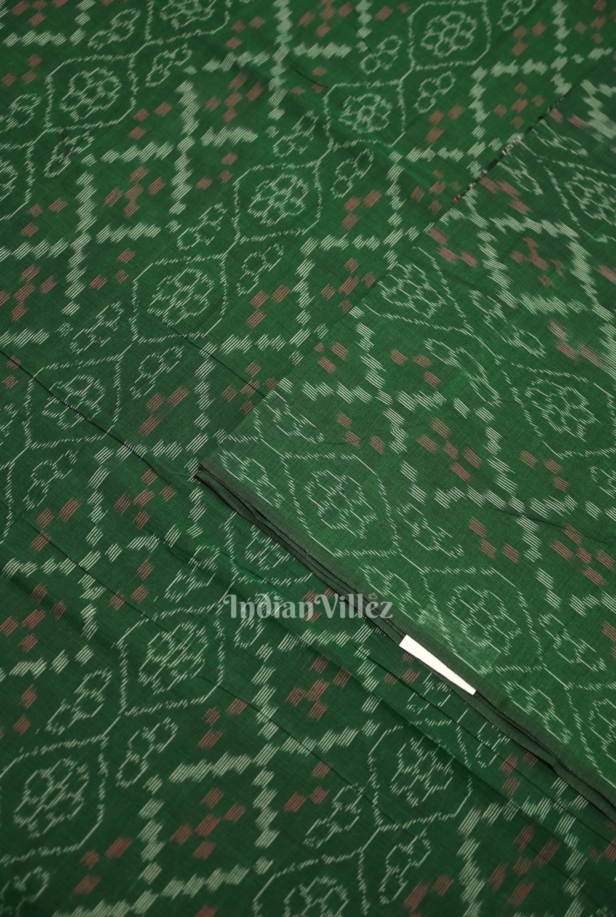 IndianVillèz Green Flower Pasapali Sambalpuri Odisha Ikat Cotton Fabric - view 2
