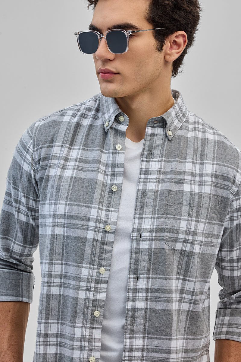 SNITCH Grey Oxford Checks Shirt - view 5