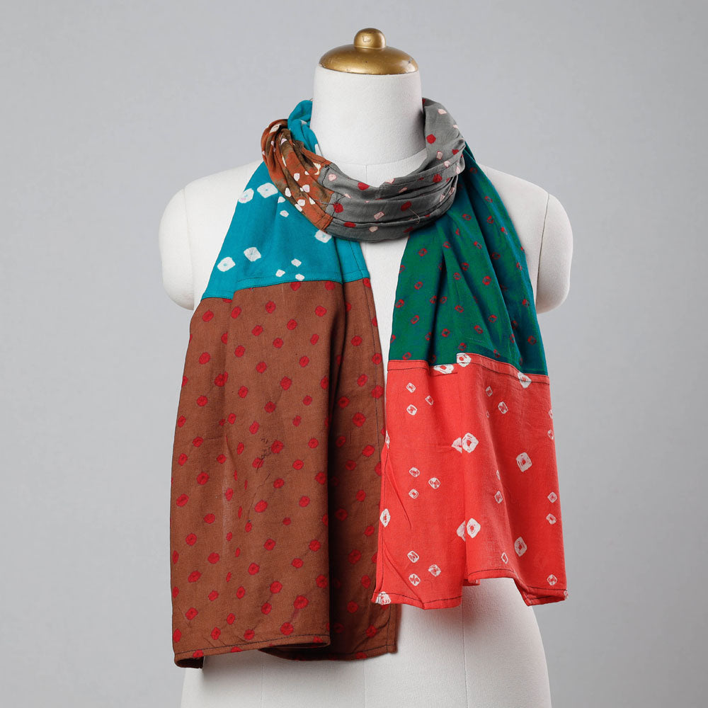 NOORI BAZAR Bandhani Tie-Dye Patchwork Multicolor Mul Cotton Stole
