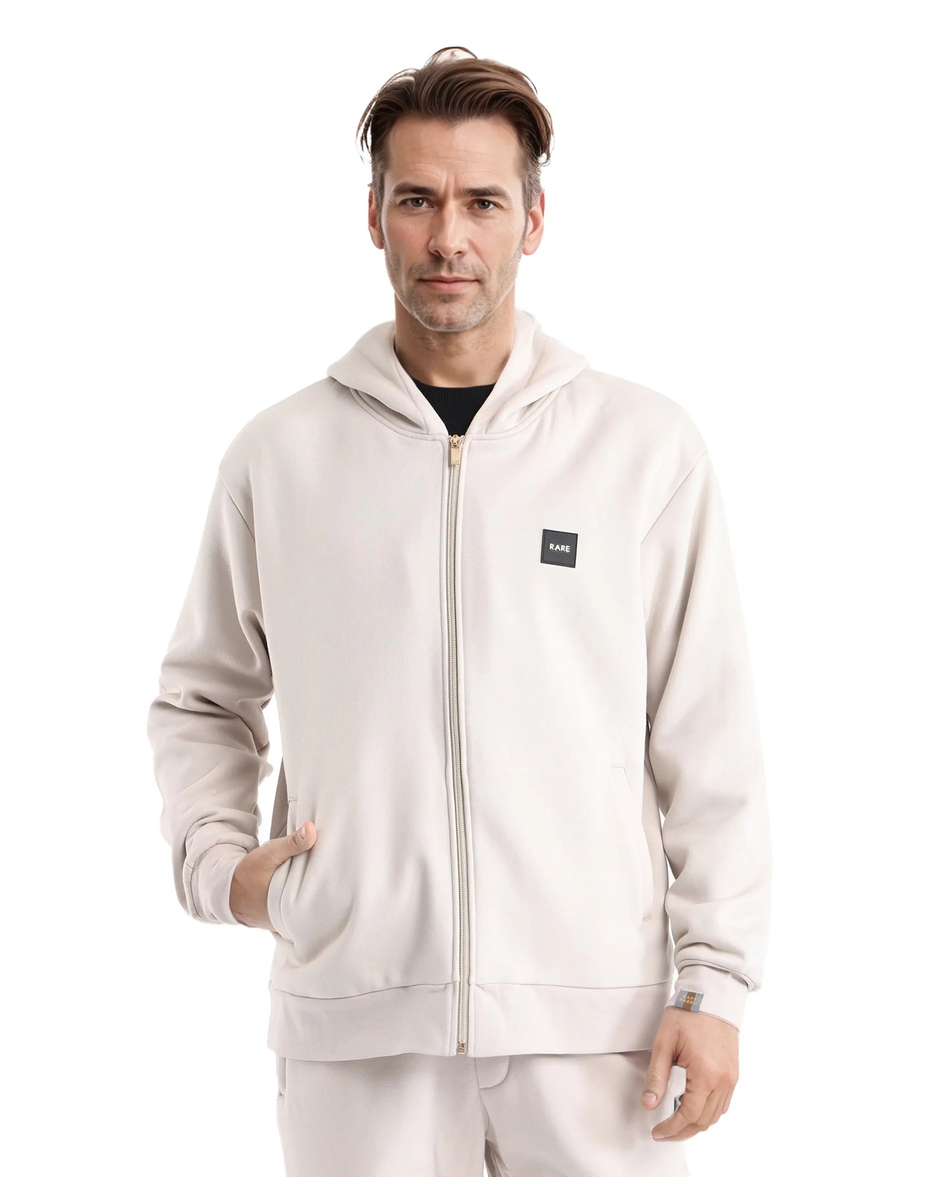 Rare Rabbit Men Anderson-2 Off White Full Sleeve Hooded Zipper Closure Plain Sweatshirt - view 8
