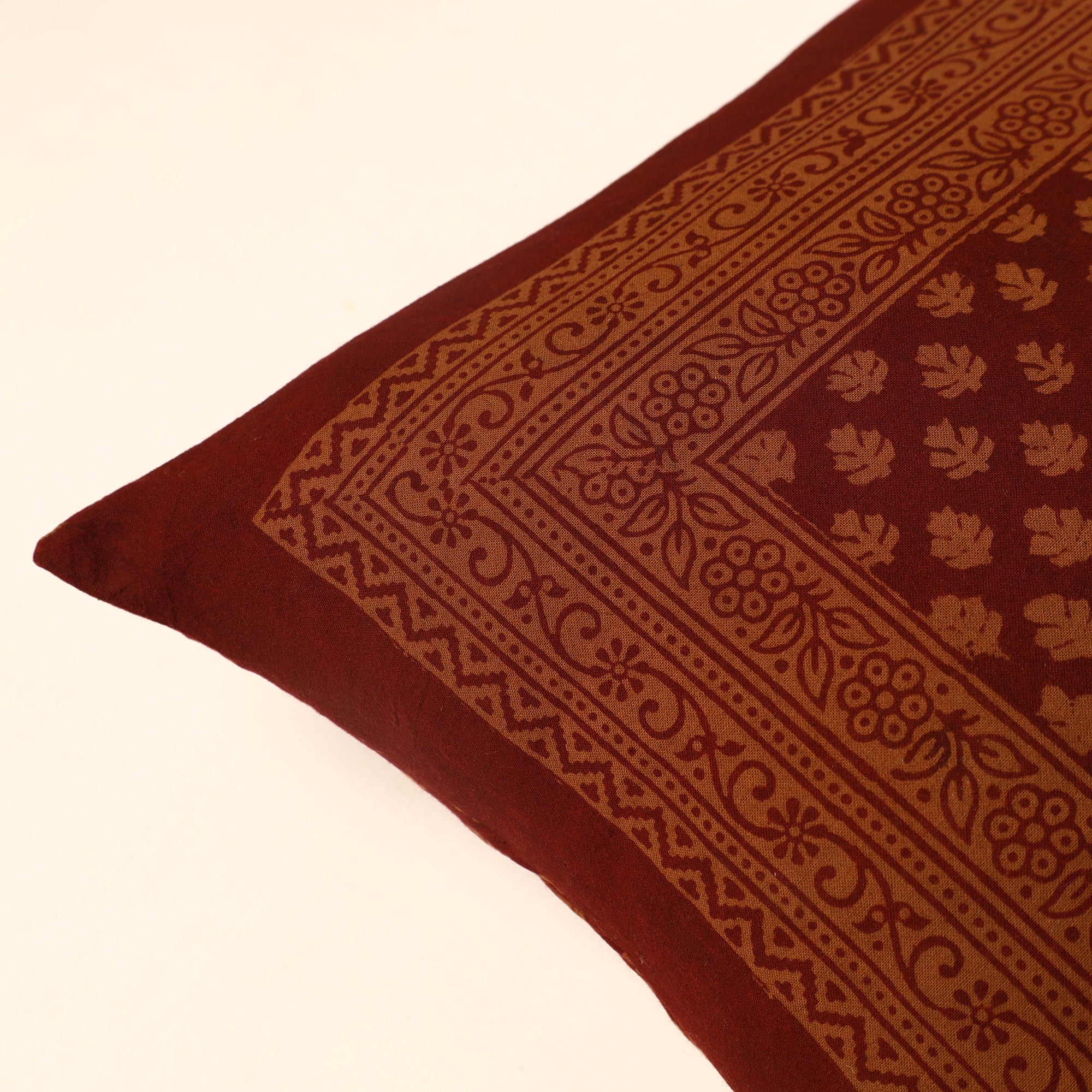BAGH PRINTS BY ANSHAR FARUKH KHATRI Brown - Bagh Block Printed Cotton Cushion Cover (16 x 16 in) 02 - view 2