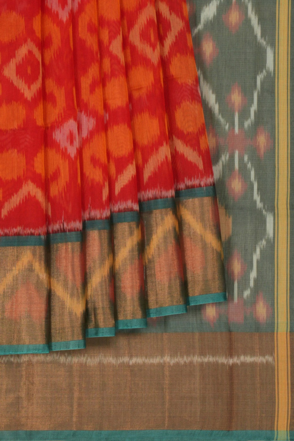Kalanjali Ikat Cotton-Silk Red Saree – Women's