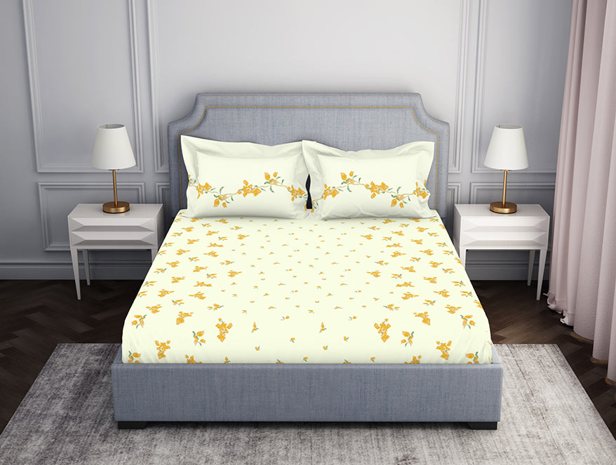 Spaces India Indie Flora Floral 100% Cotton Double Bedsheet - Essentials by Spaces