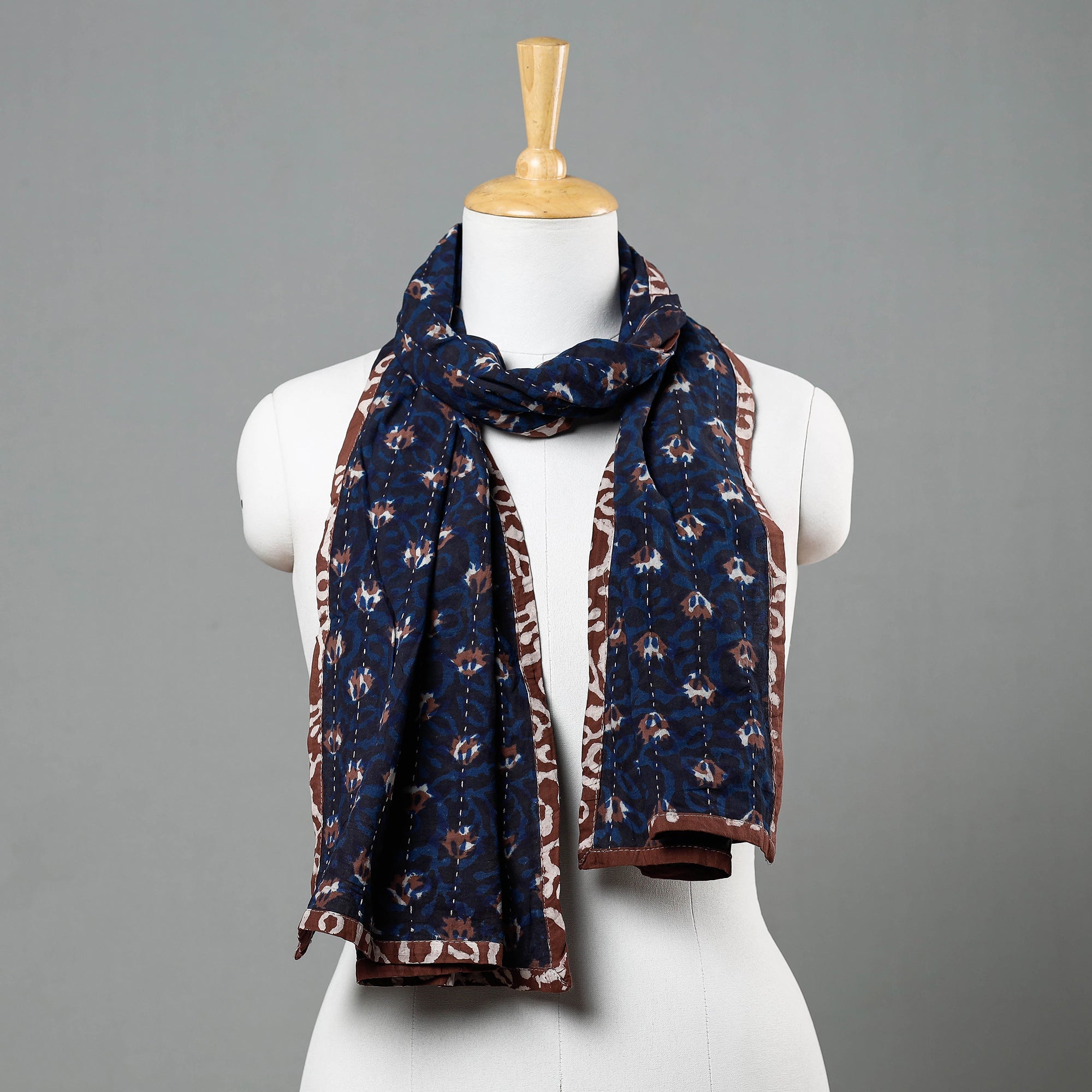 ARTISAN HAND BLOCK PRINTS Blue - Bagru Block Printed Tagai Work Cotton Stole
