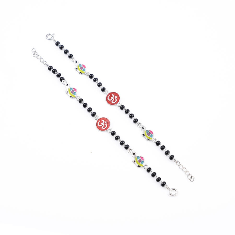 Prinjal Jewellers black beads multicolor tortoise Om silver nazariya for kids - view 3