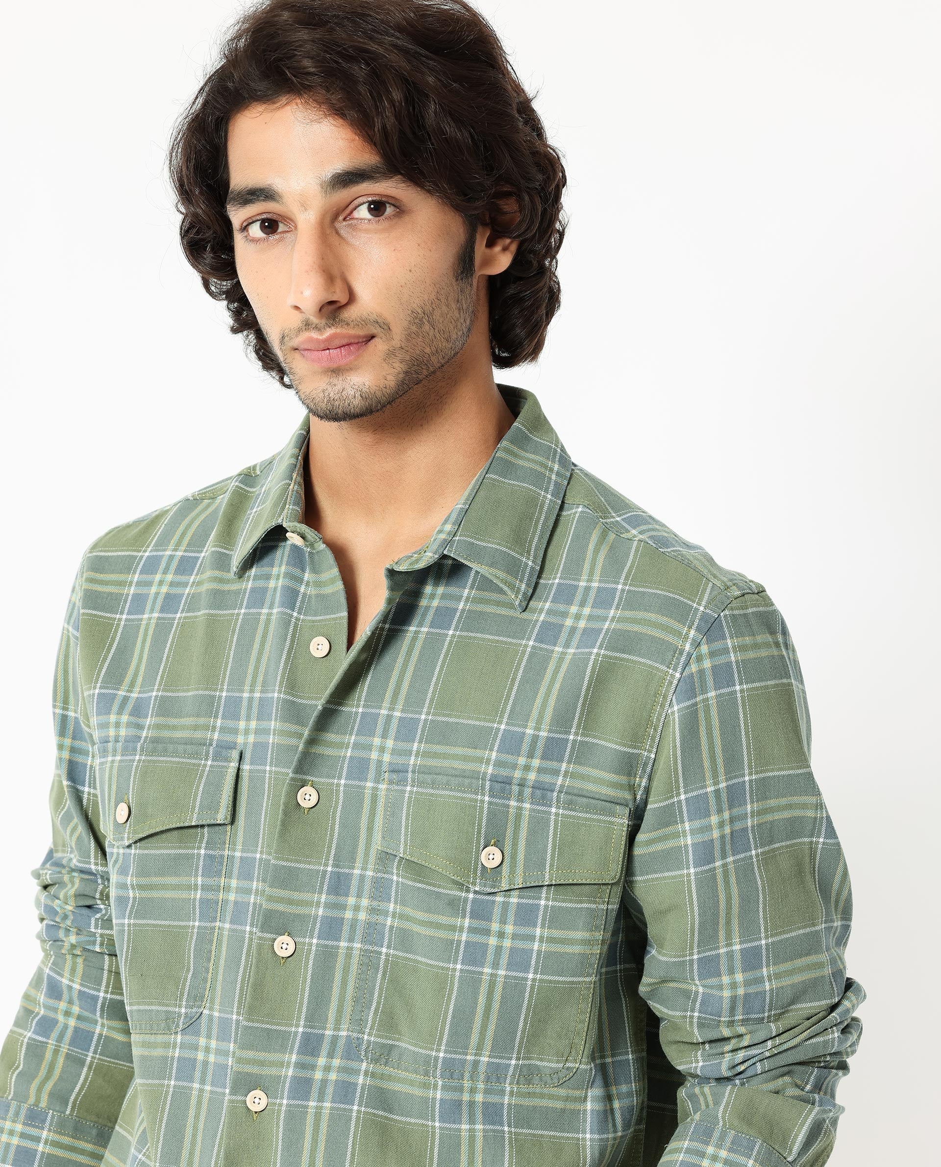Rare Rabbit Men's Hadsten Green Cotton Fabric Full Sleeves Checks Shirt - view 2