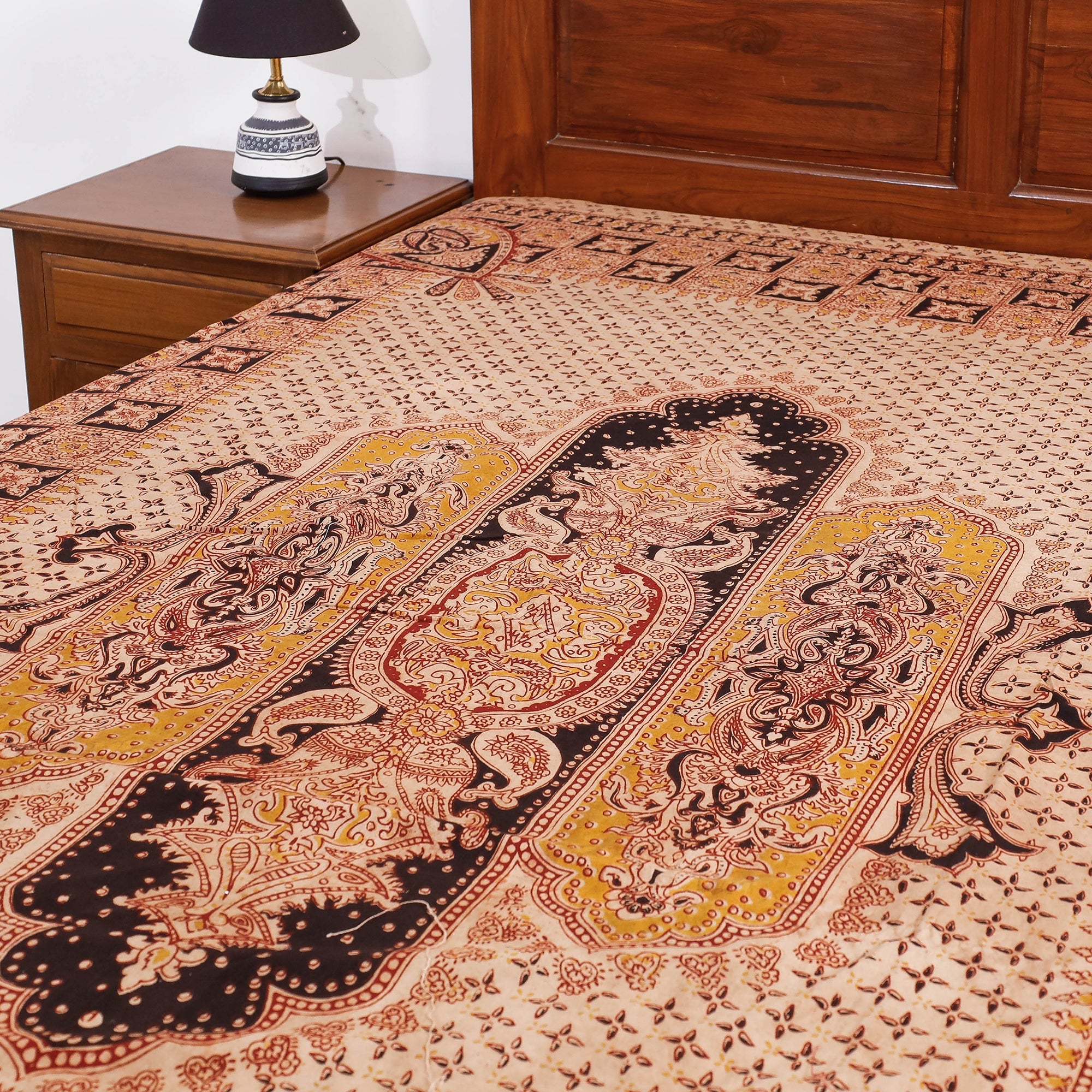 SOUTH KARGHA Beige - Kalamkari Block Printed Cotton Single Bed Cover (90 x 60 in) - view 2