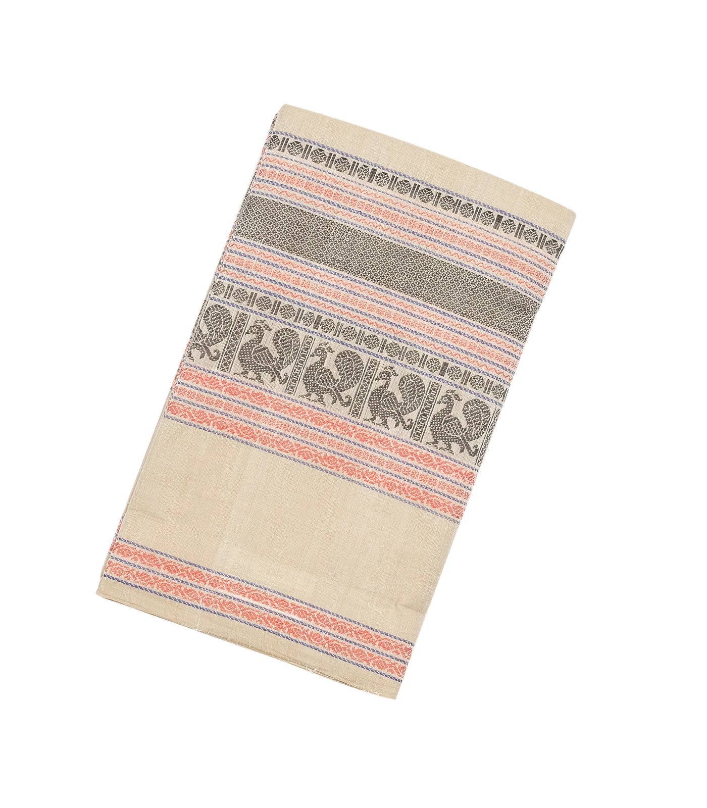 RmKV White Handloom Kanchi Cotton Saree With Contrast Border