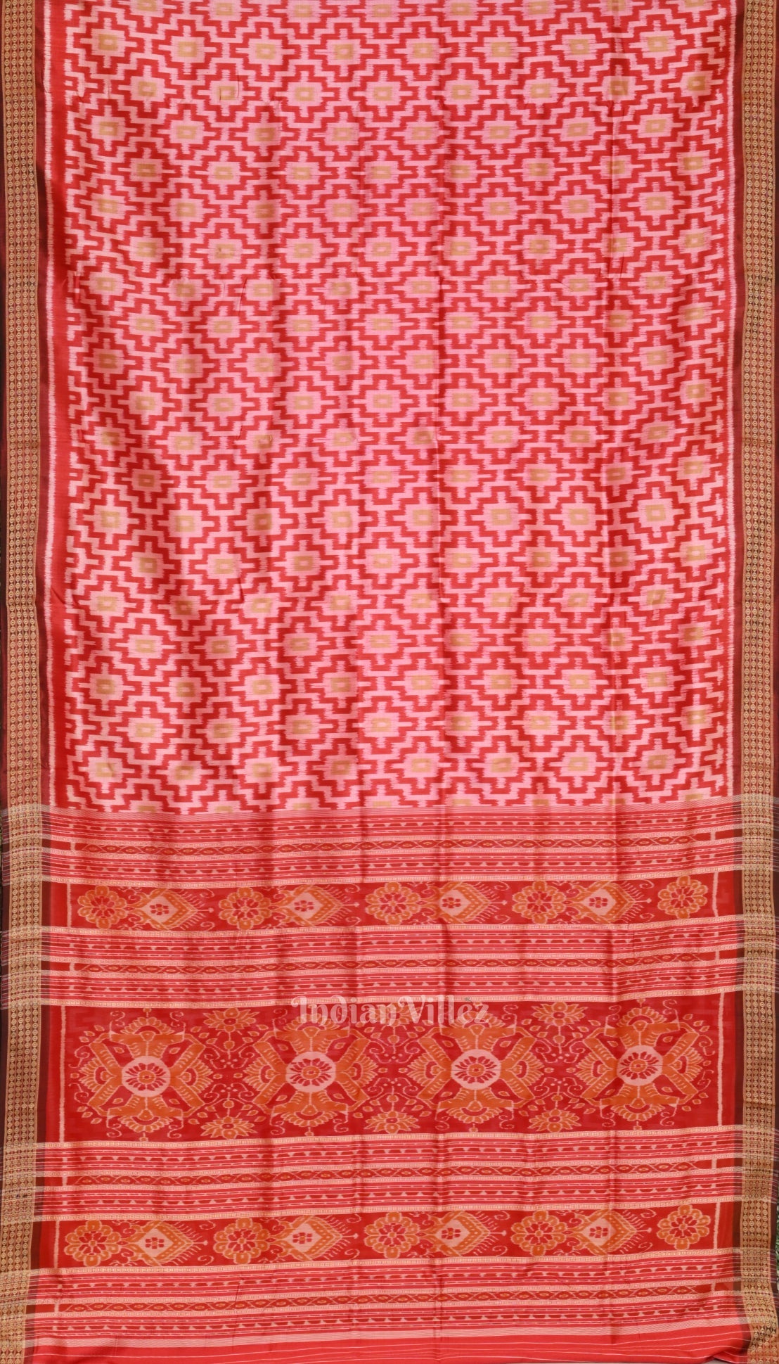 IndianVillèz Red Pasapali Theme Odisha Ikat Khandua Silk Saree