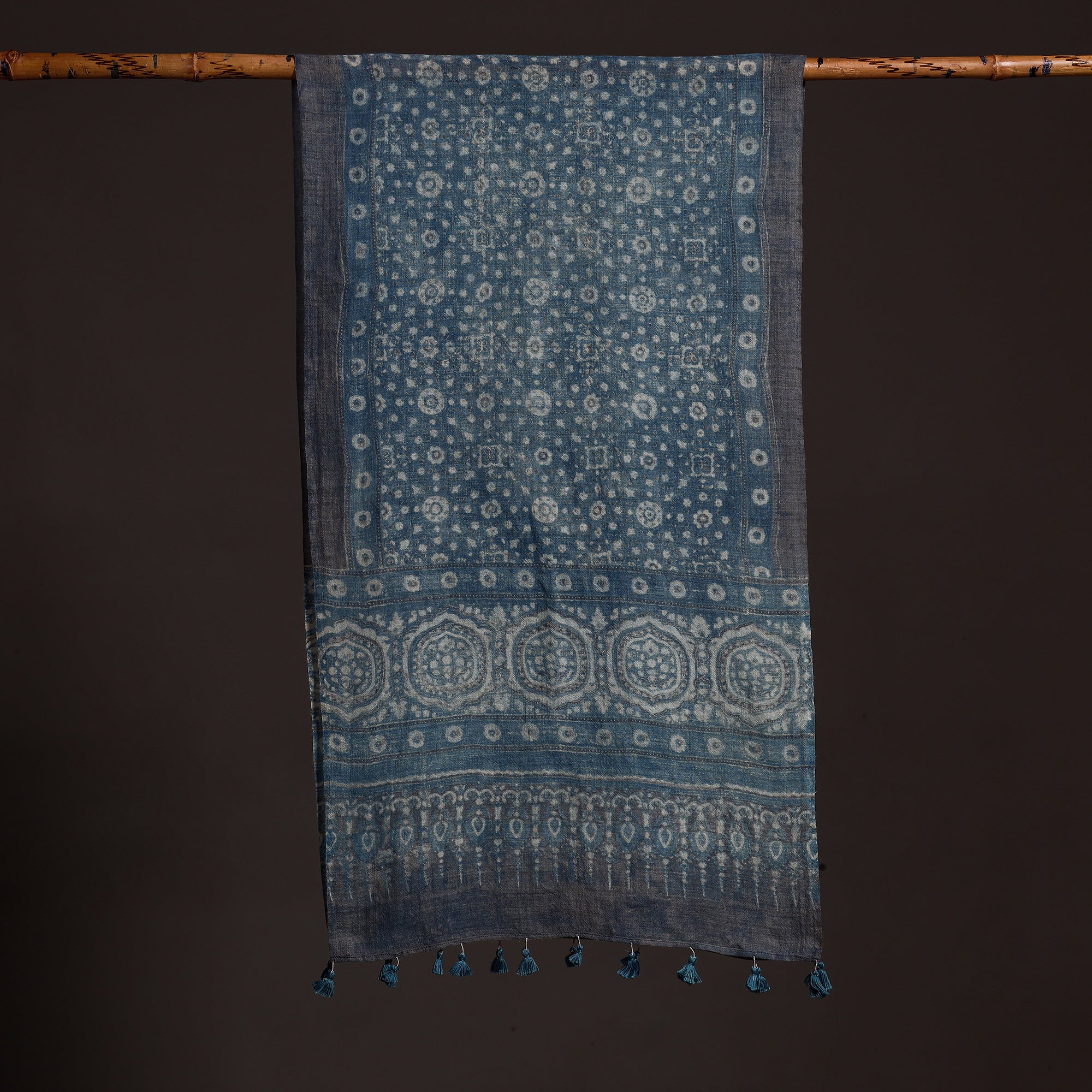 AJRAKH BY SUFIYAN ISMAIL KHATRI Blue - Ajrakh Hand Block Printed Pure Woolen Stole - view 2