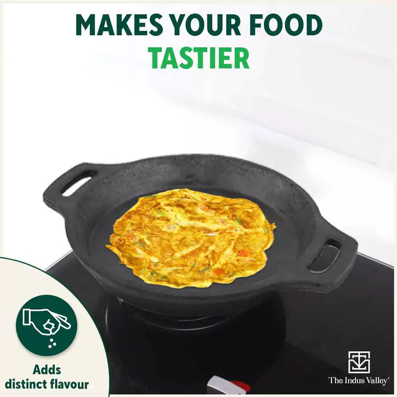 The Indus Valley CASTrong Cast Iron Fish Fry Pan, Pre-seasoned, Nonstick, 100% Pure, Toxin-free, Induction, 22.4/25cm, 1.5kg/2kg - view 9