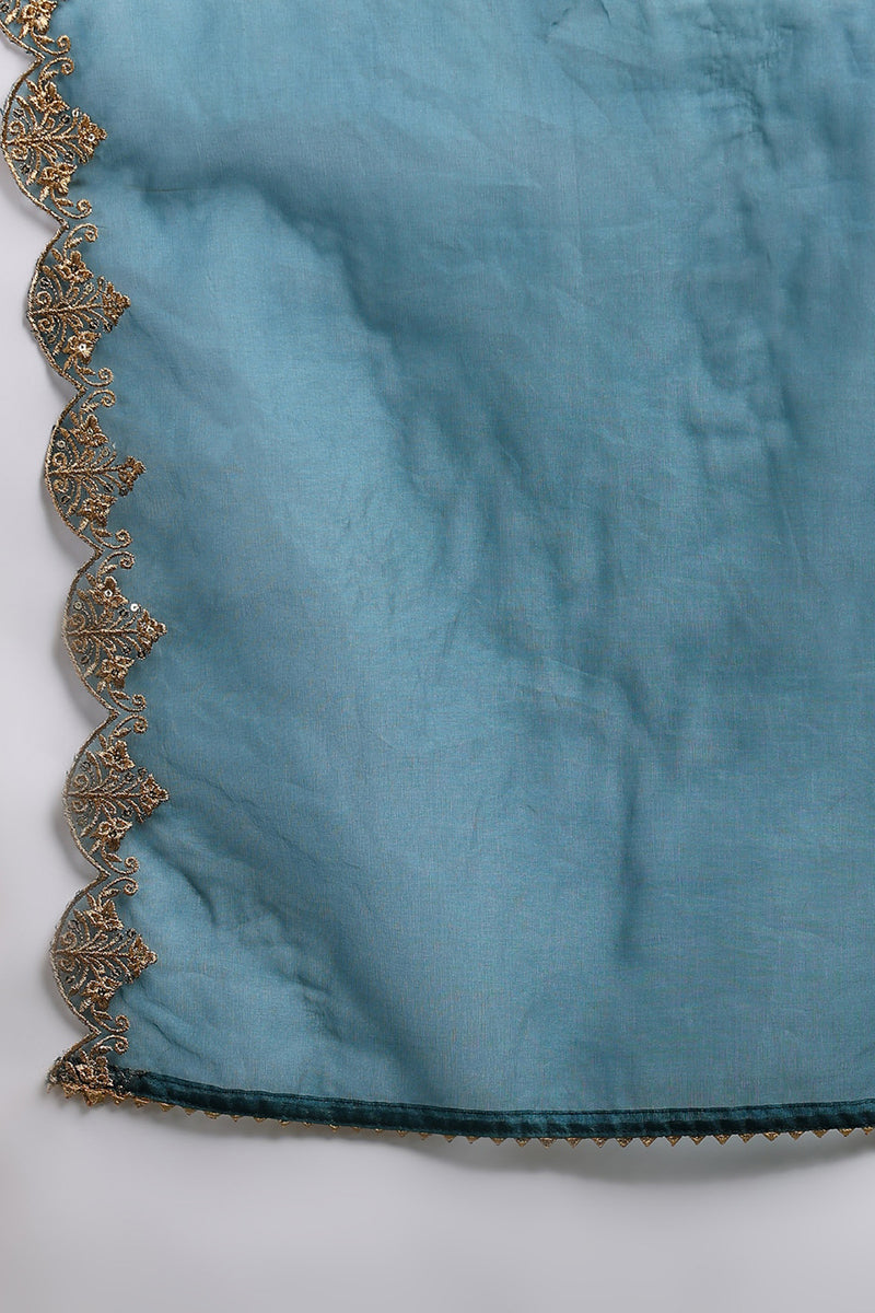 Ahika Teal Blue Silk Blend Solid Embroidered Anarkali Suit Set PKSKD2735 - view 6