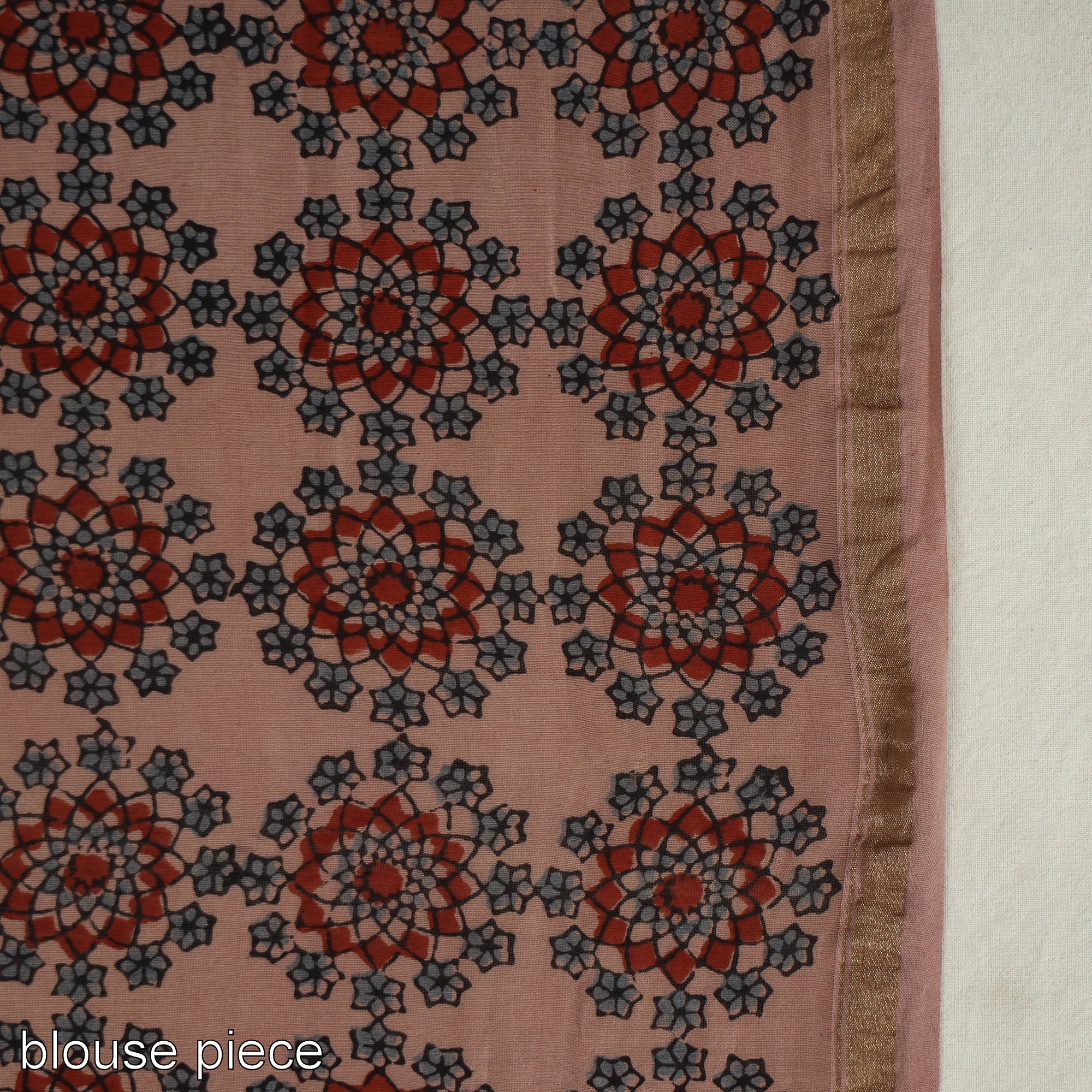 AJRAKH BY JABBAR KHATRI Brown - Chanderi Silk Block Printed Ajrakh Saree 03 - view 7