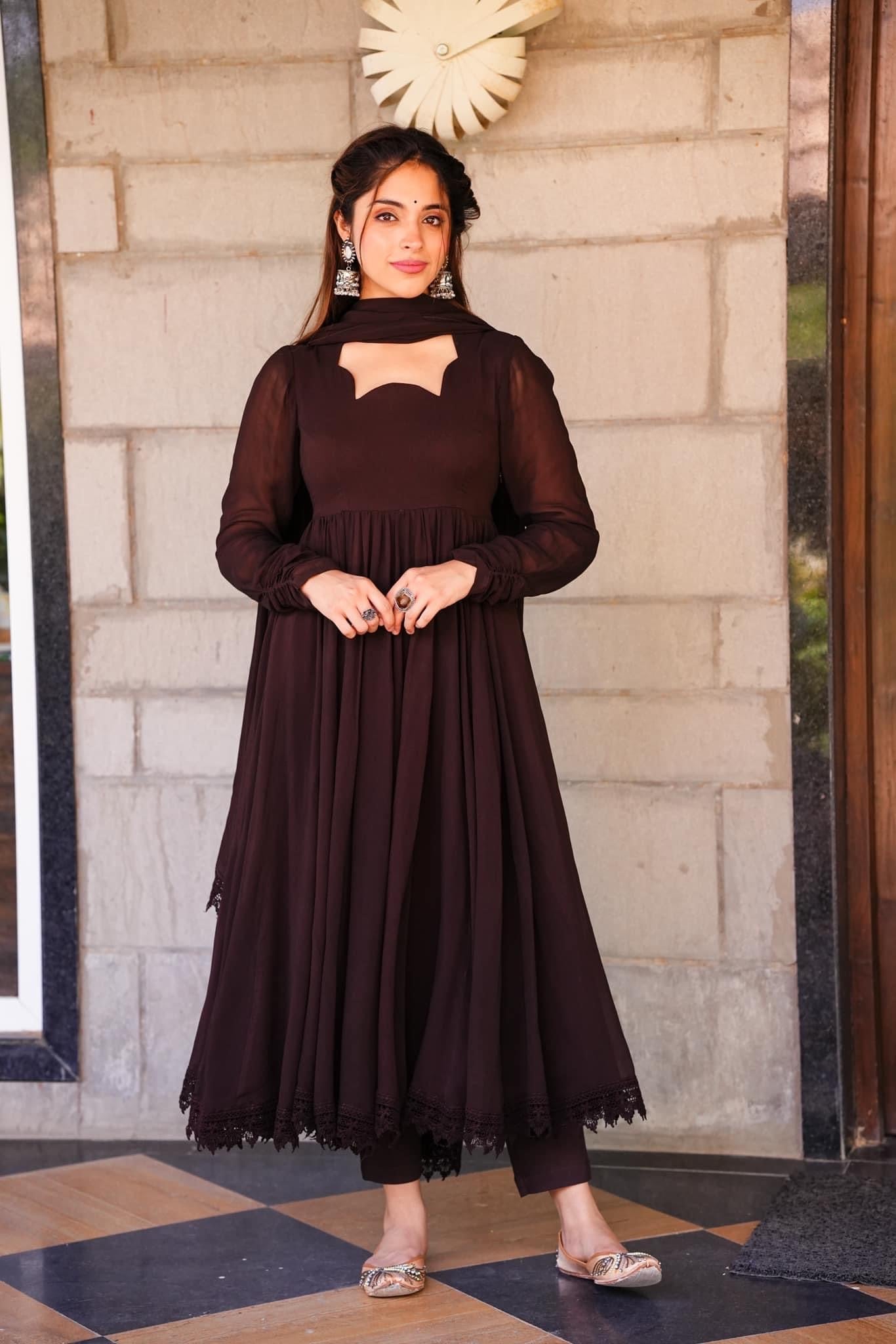 Idaho-o Tahira brown georgette suit set