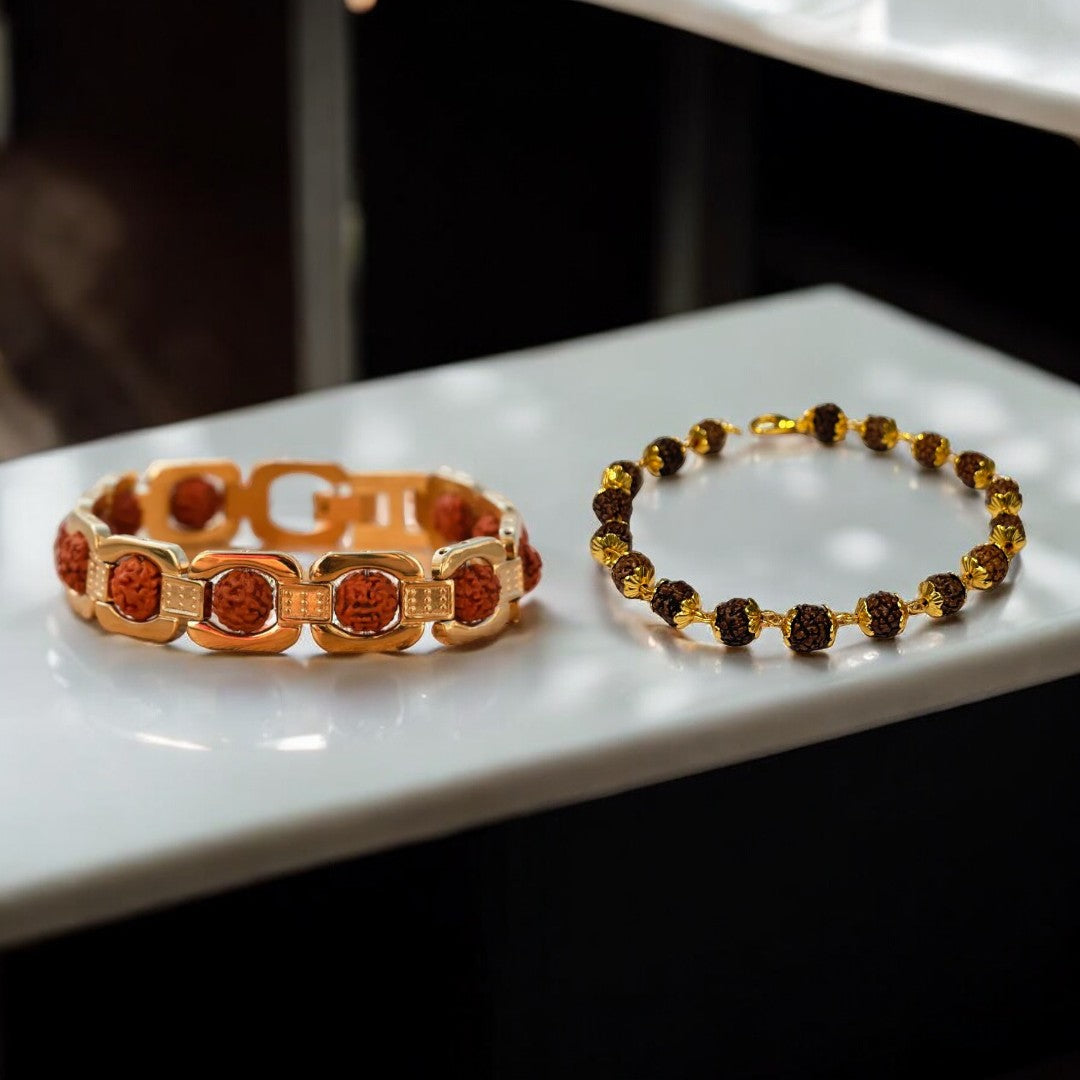 Soultheory Rudraksha Bracelet Premium +Gold Plated Rudraksha Bracelet (Combo)