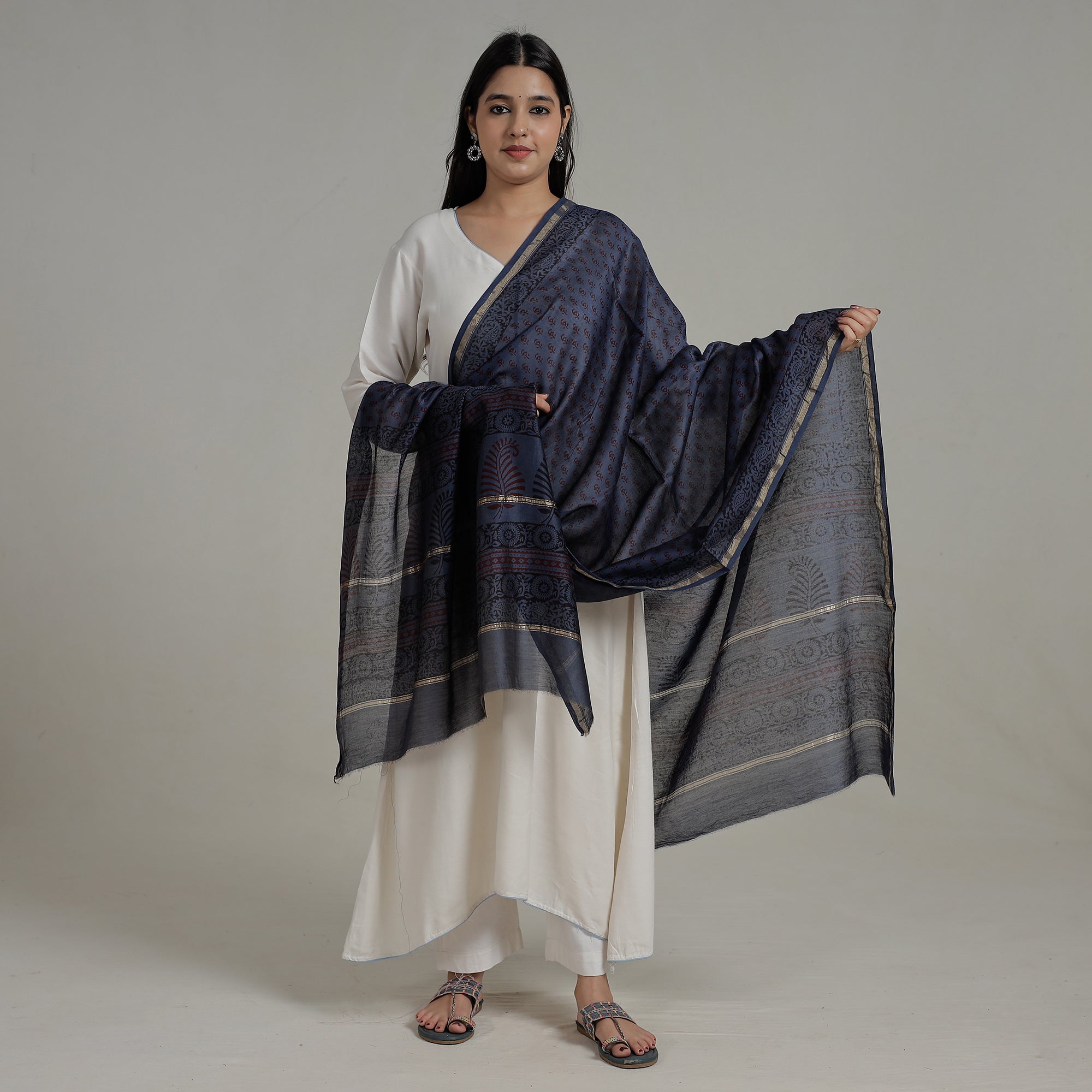BAGH PRINTS BY YAKOOB KHATRI Blue - Block Printed Chanderi Silk Bagh Dupatta 37