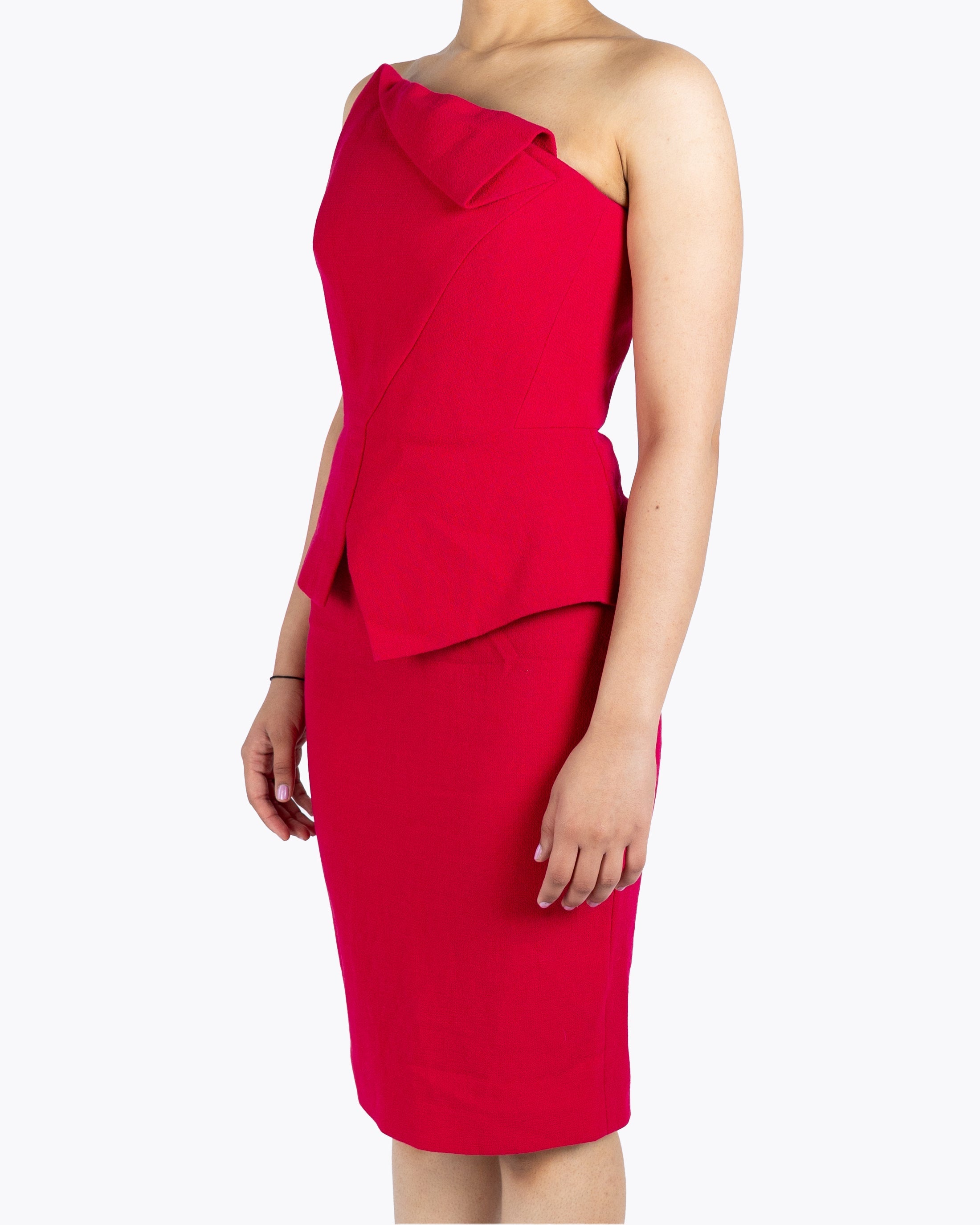 Roland Mouret Cherry Pink Crepe Asymmetrical Strapless Dress - view 2