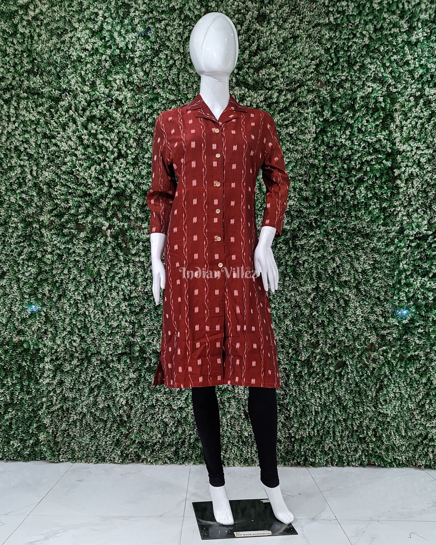 IndianVillèz Maroon Sambalpuri Tipa design Odisha Ikat Designer Cotton Kurti for Women