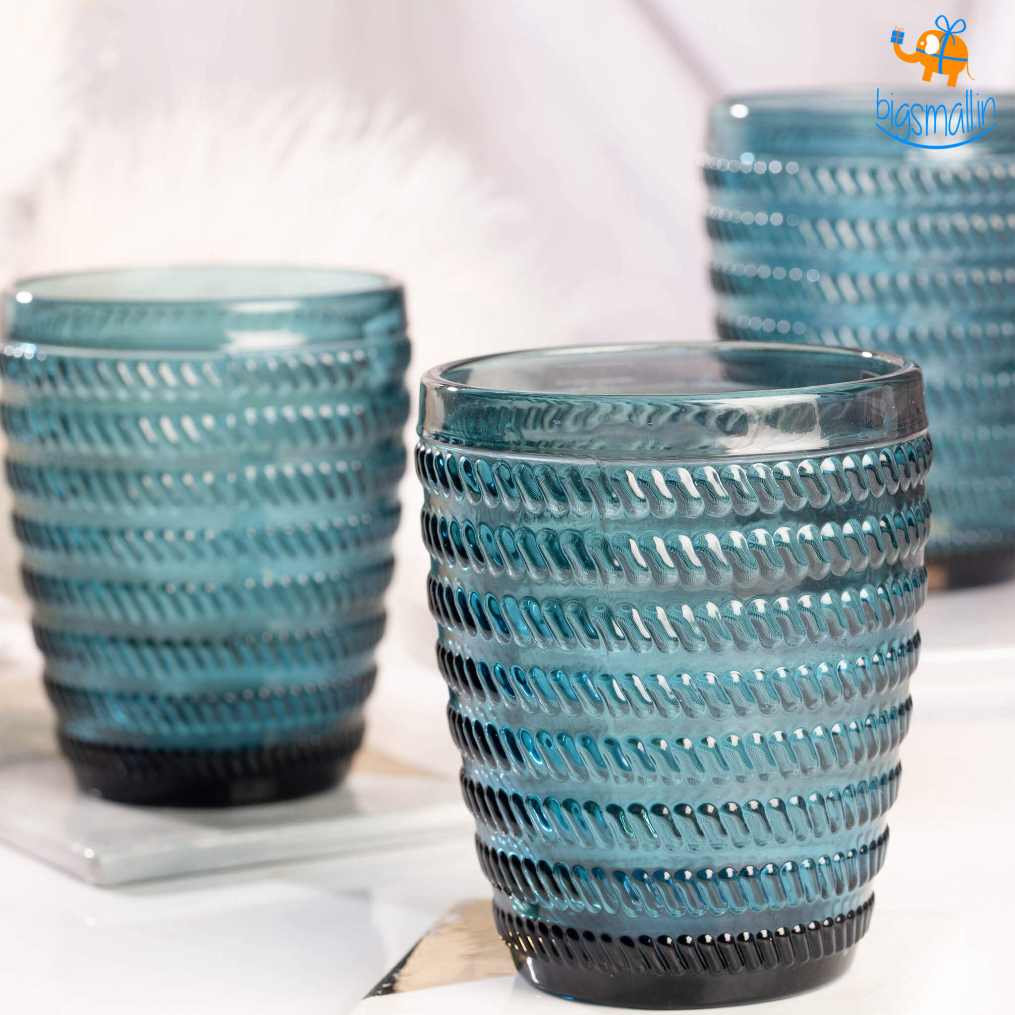 Devnow Crystal Blue Textured Glasses - Set of 6