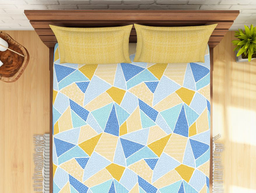 Spaces India Geometric Lemon - Yellow 100% Cotton Double Bedsheet - Atrium By Spaces - view 4