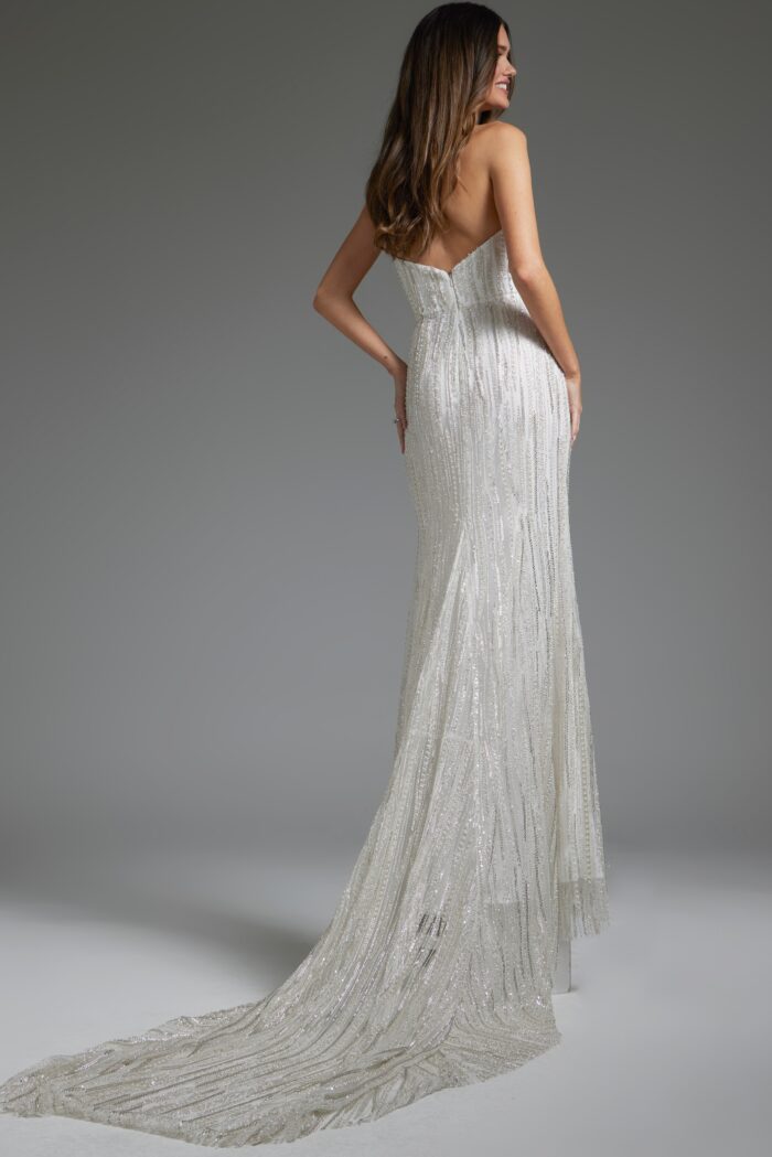 Jovani JB39260 Beaded Bridal Gown Mermaid High Slit Wedding Dress - view 2