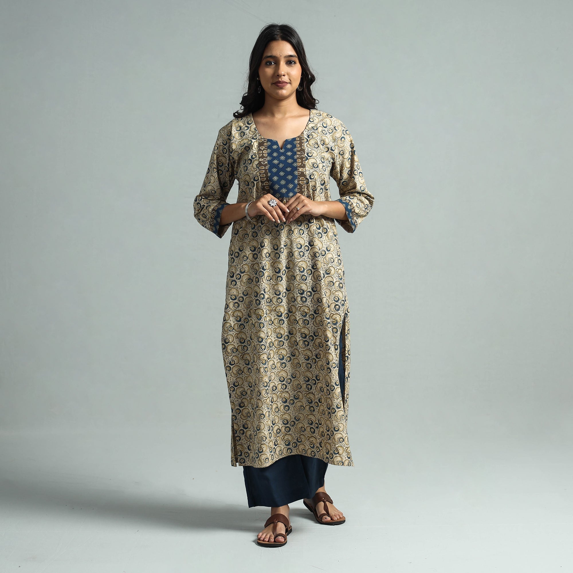 ITOKRI CASUALS Beige - Pedana Kalamkari Block Printed Cotton Kurta with Palazzo Set - view 2