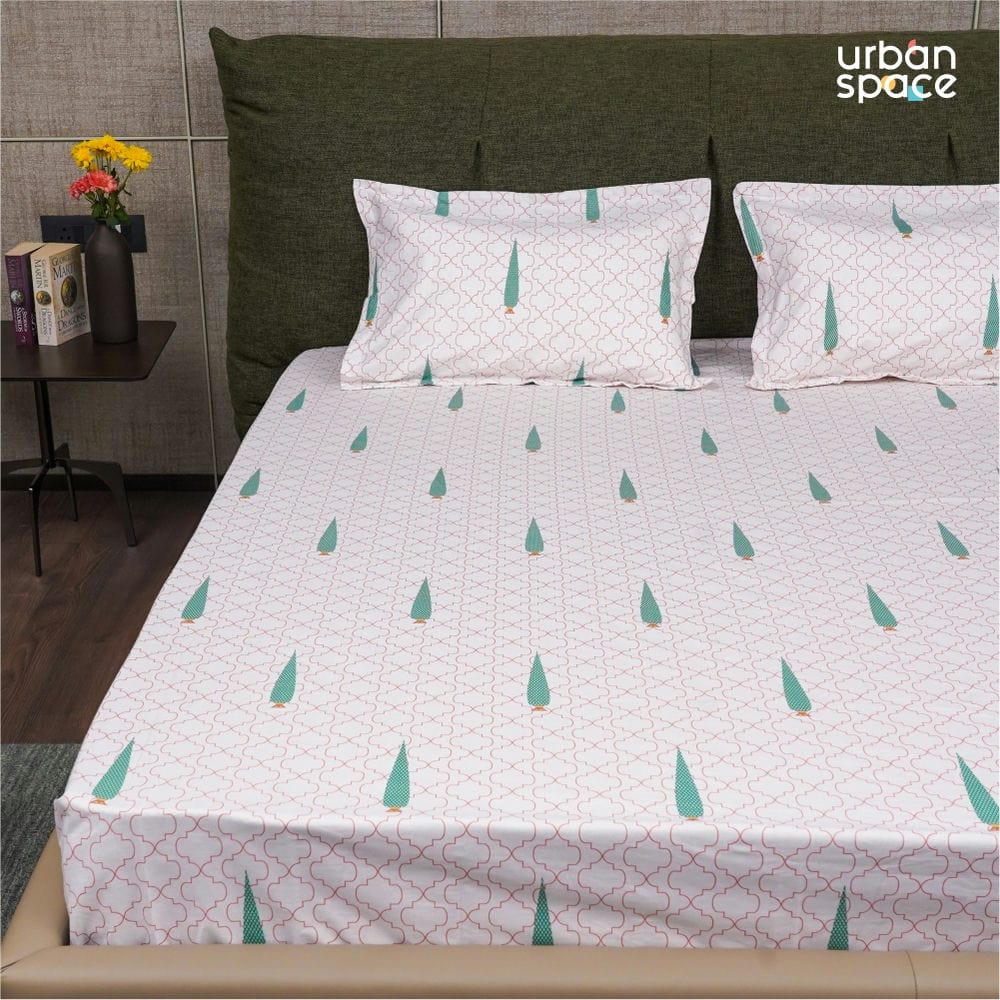 Urban Space -Home Furnishing Store Regal Collection - Breathable 200 TC 100% Pure Cotton Single Bedsheet with Pillow Cover, Pinewood- Peach Green - view 2