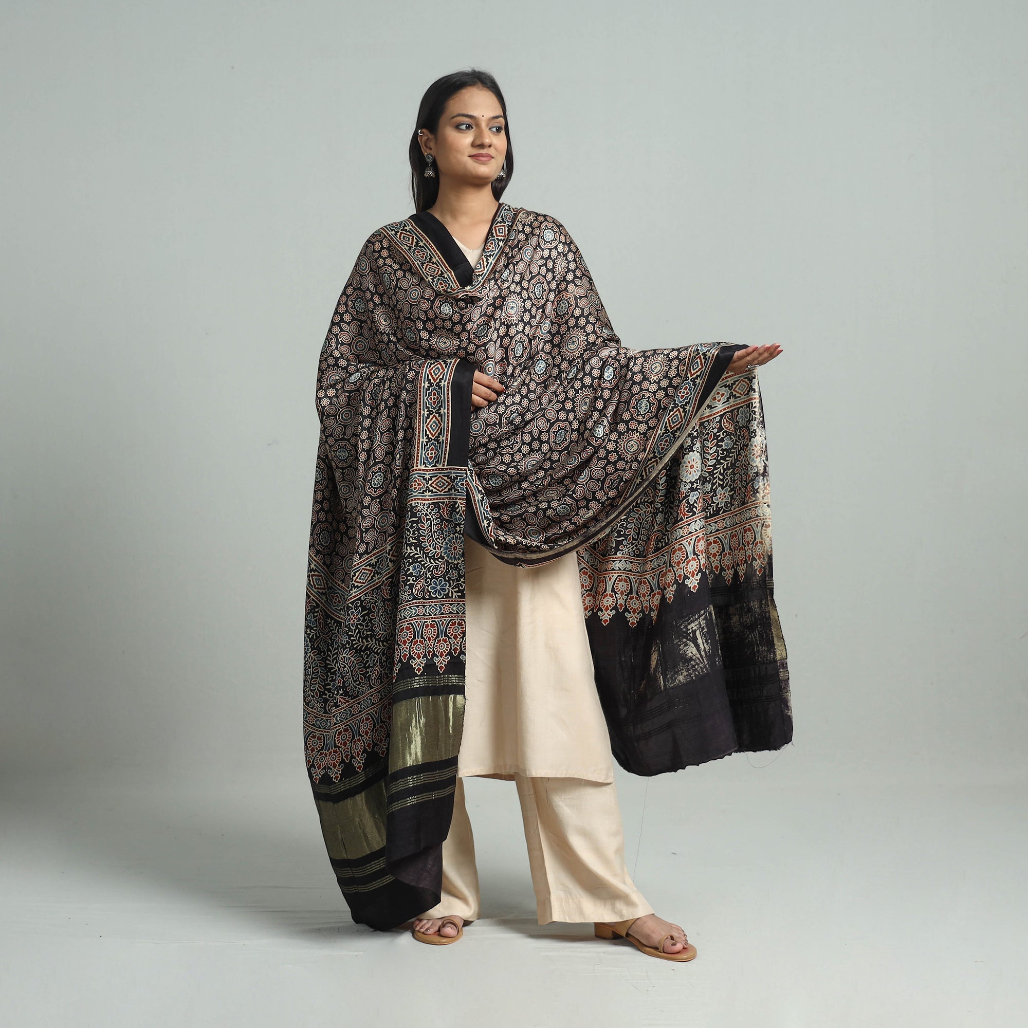 KACHCHH JI CHHAAP Black - Modal Silk Block Print Ajrakh Dupatta 98 - view 2