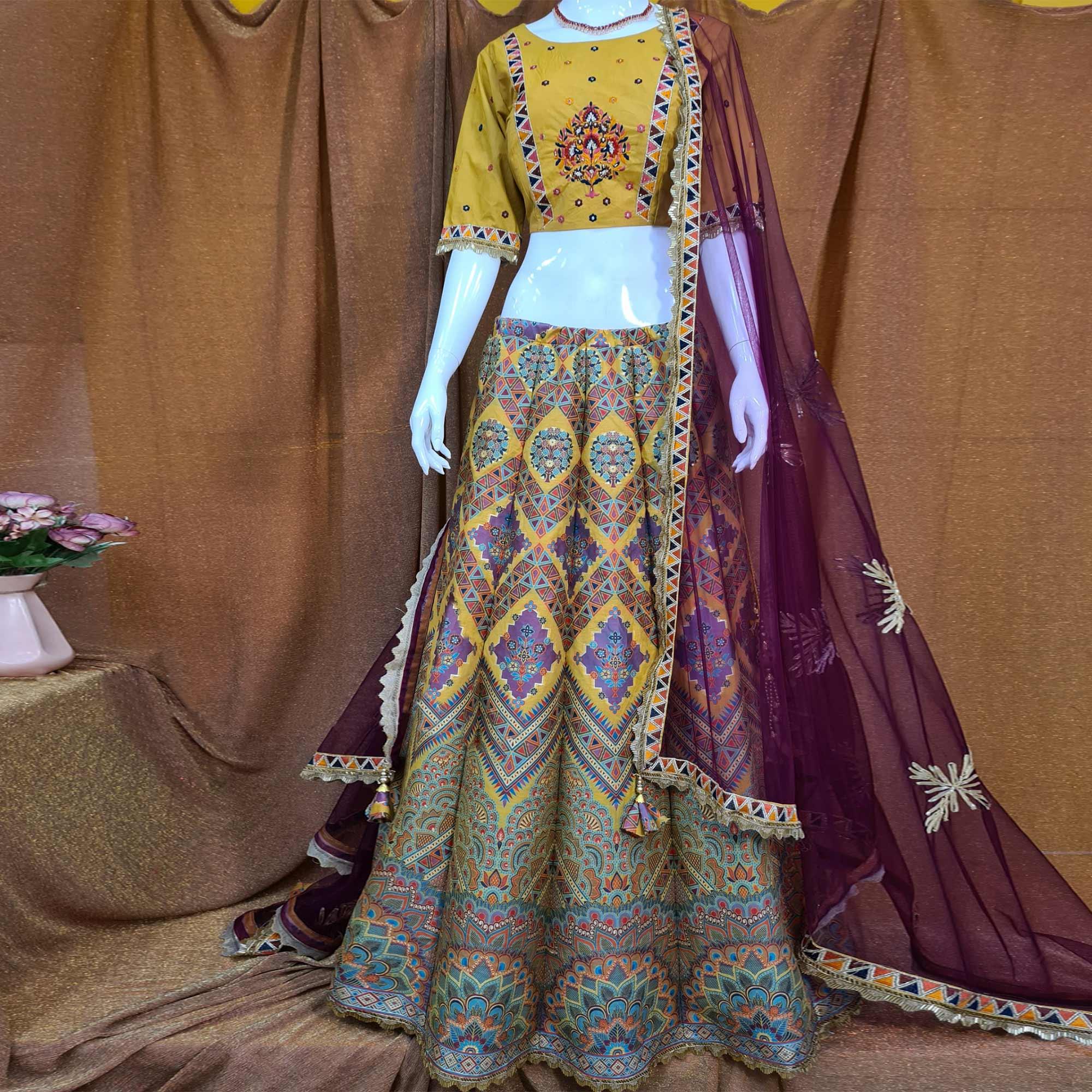 Peachmode Multicolor Festive Wear Woven Silk Lehenga Choli