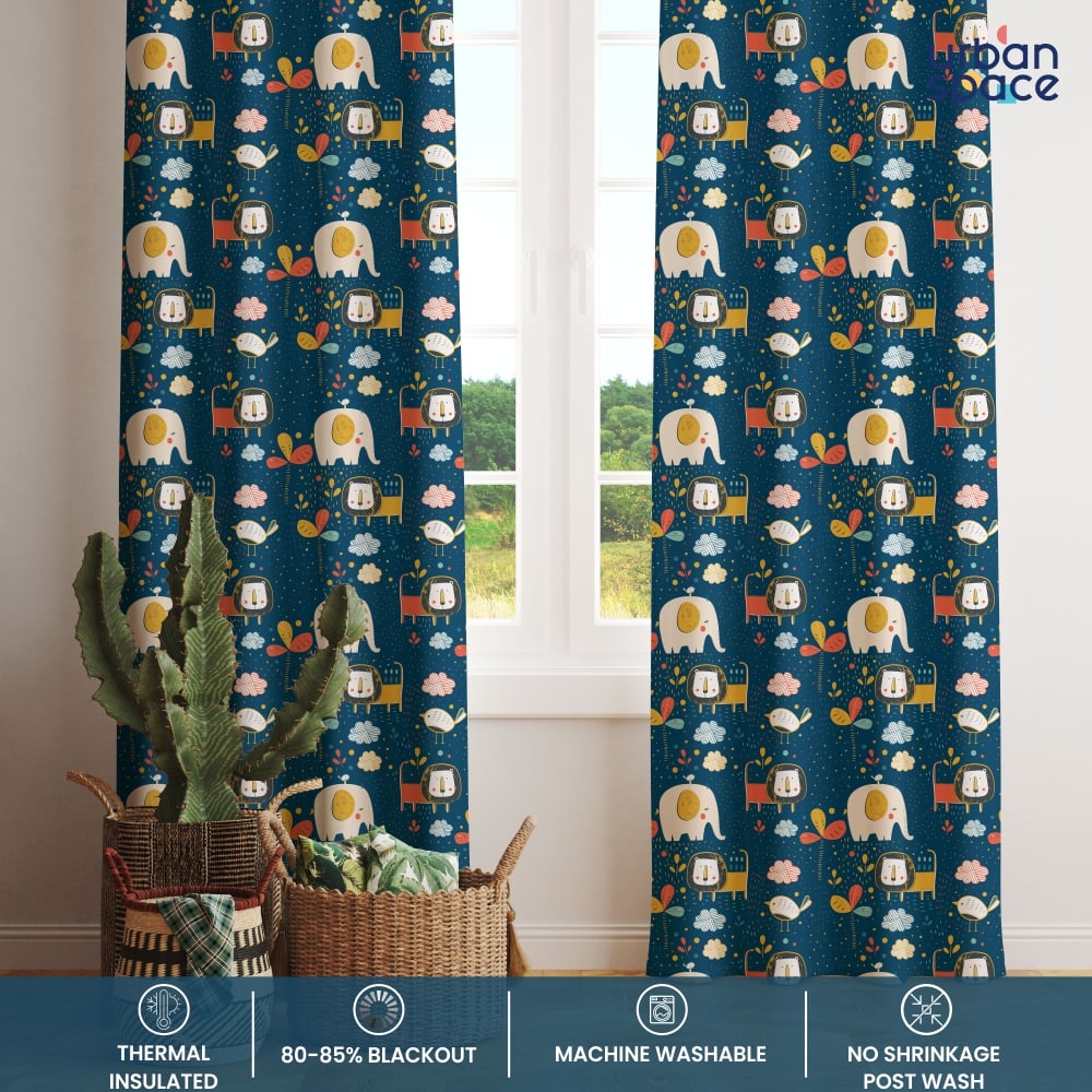 Urban Space -Home Furnishing Store Blackout Curtains, Digital Printed Curtains, Pack of 1 Curtains - Lion King Blue - view 3