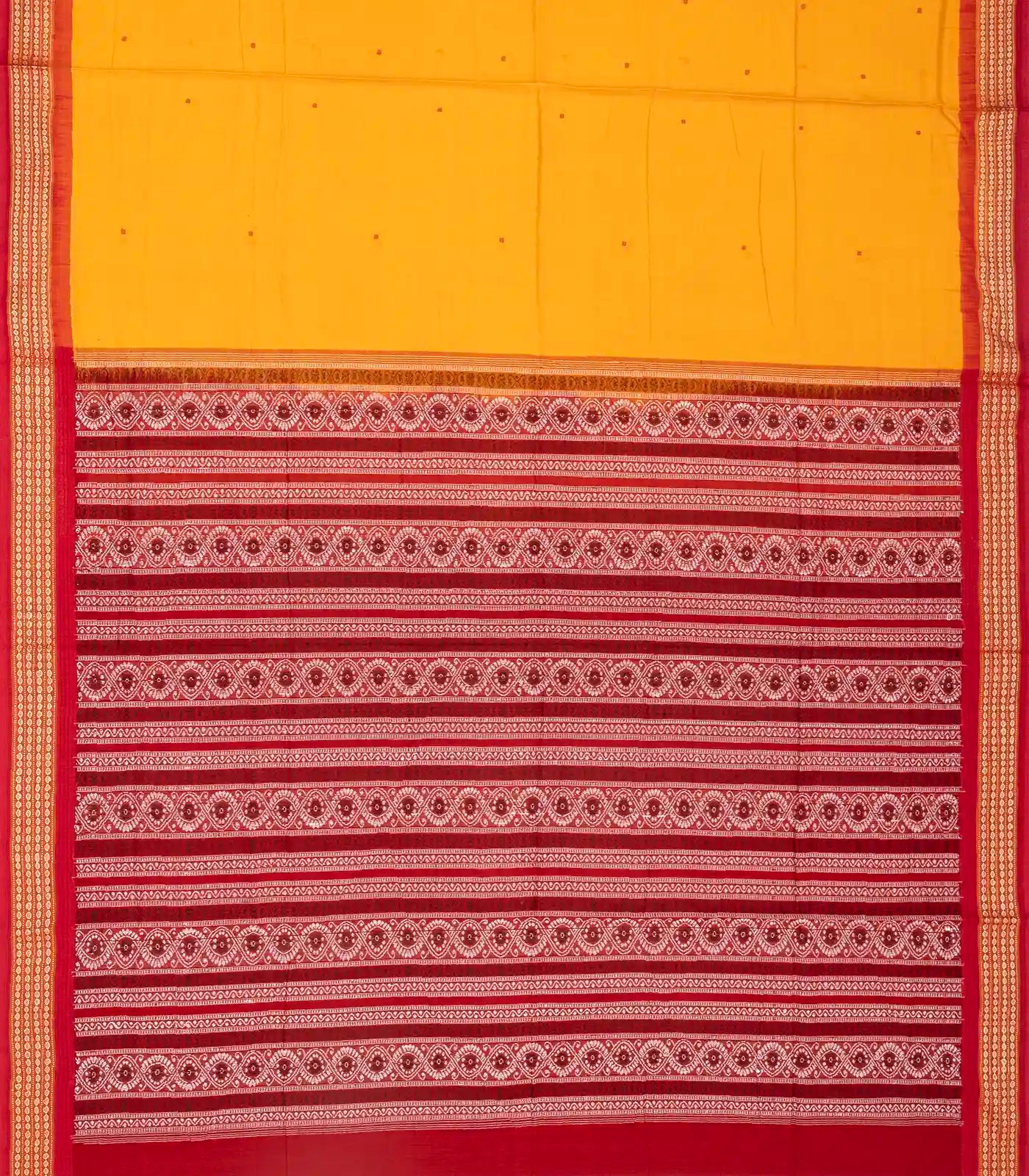 RmKV Yellow Handloom Orissa Cotton Saree With Black Tie & Dye Pallu - view 2