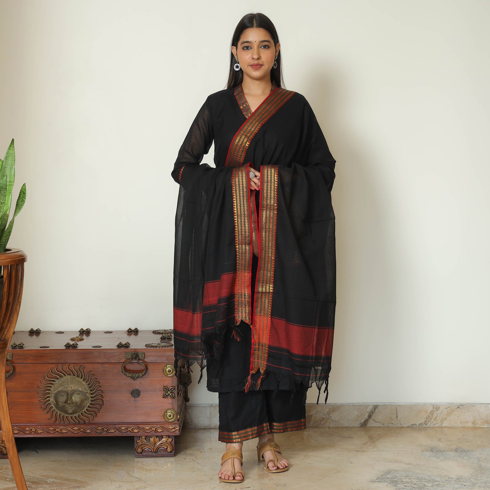 ITOKRI CASUALS Black - Dharwad Cotton Kurta with Palazzo & Dupatta Set 08 - view 2