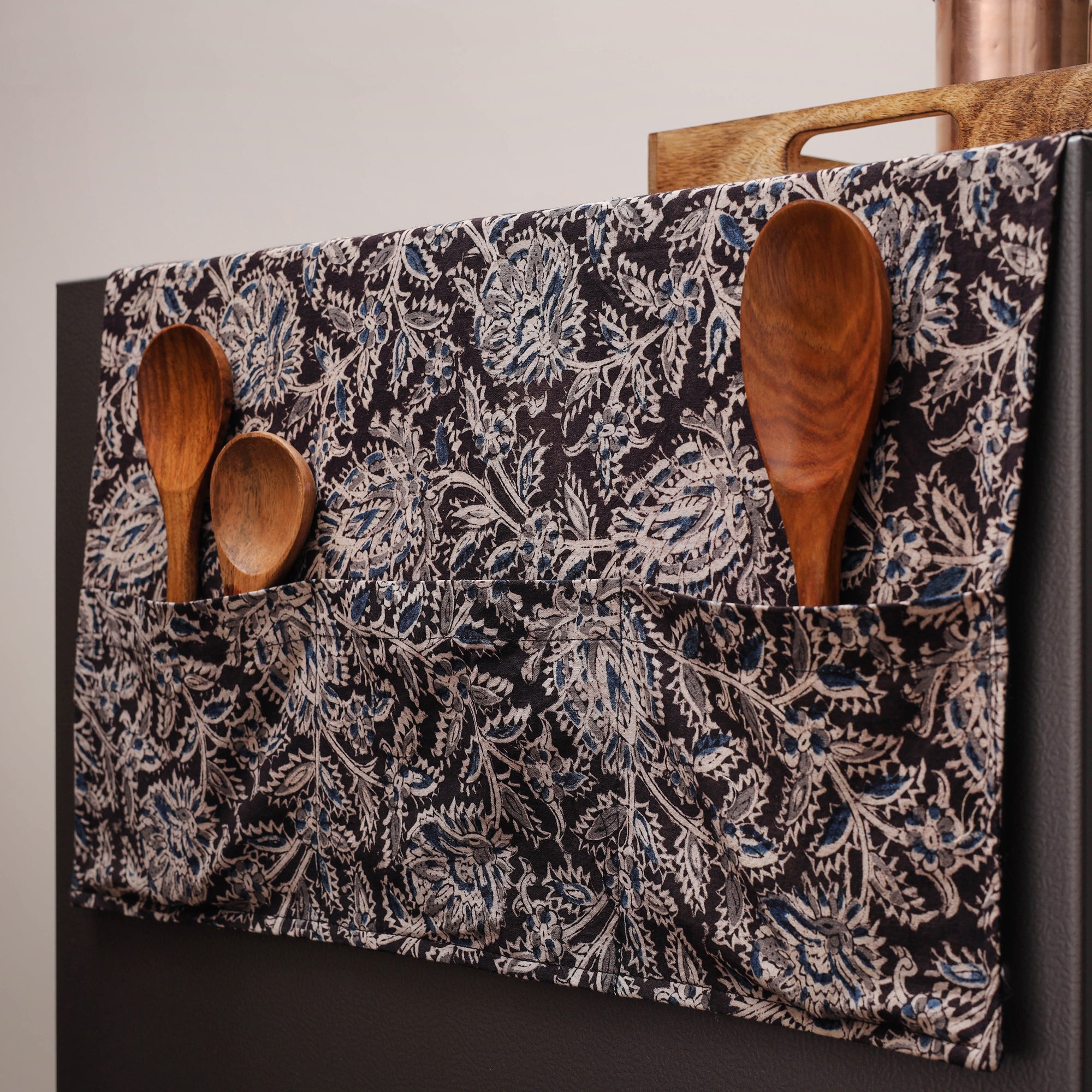 JALPARI Black - Kalamkari Block Printed Fridge Cover with Handle Cover 01 - view 2