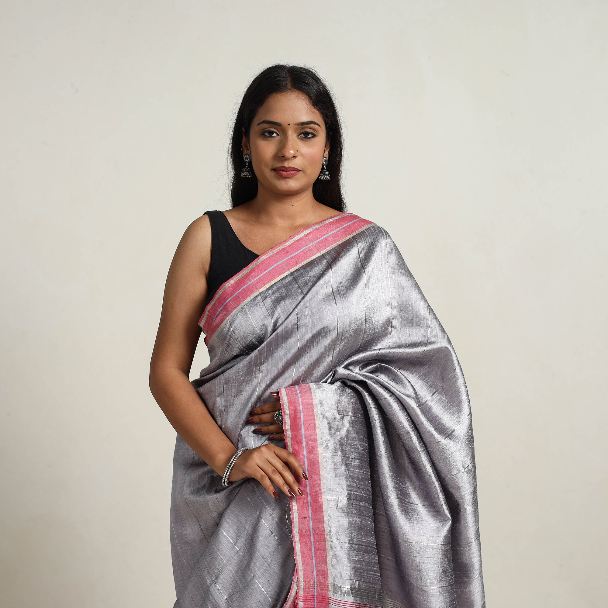ITOKRI CRAFTS INITIATIVE Black - Festive Desi Tussar Silk Bhagalpuri Handloom Saree 02 - view 3