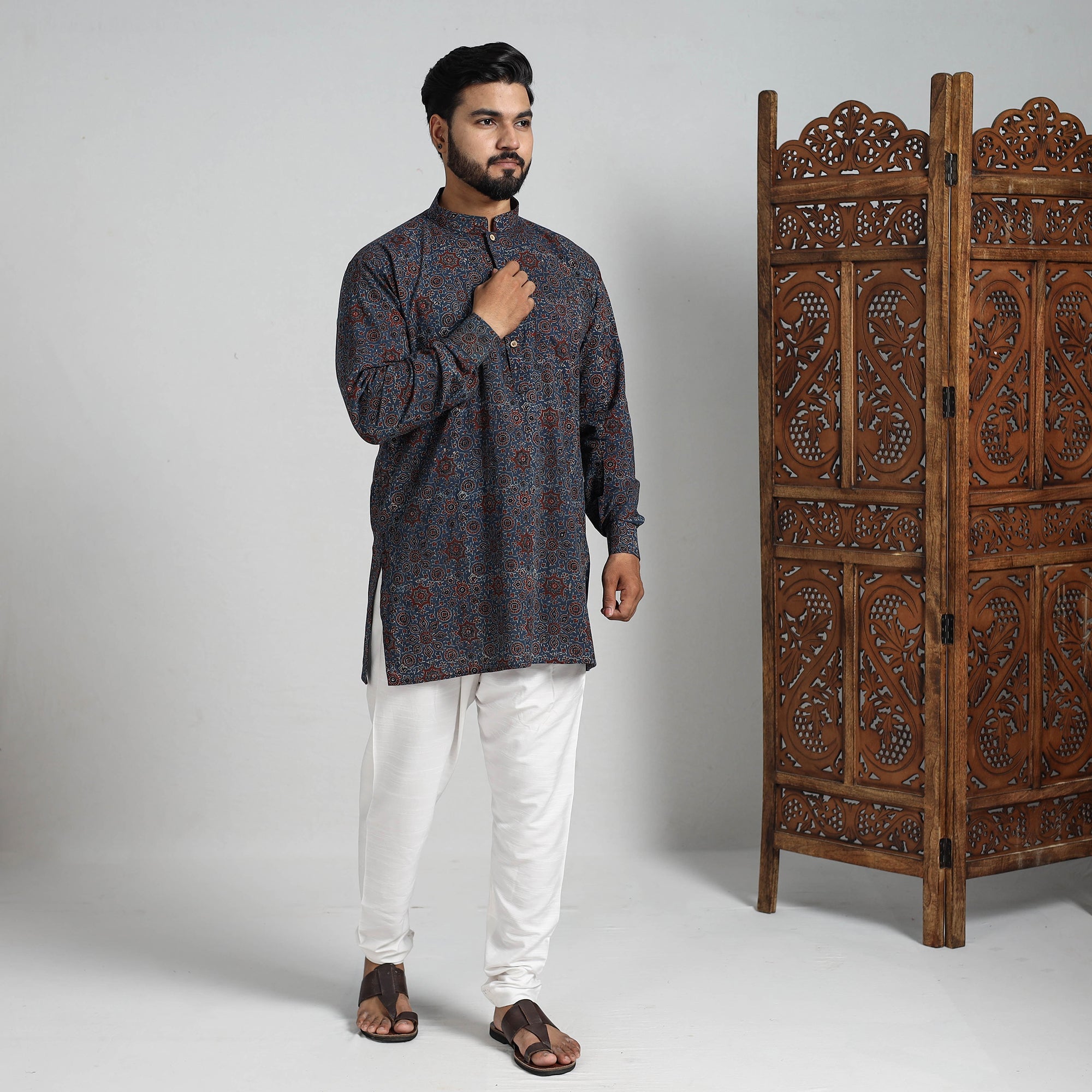 ITOKRI CASUALS Ajrakh Block Printed Cotton Men Short Kurta 06