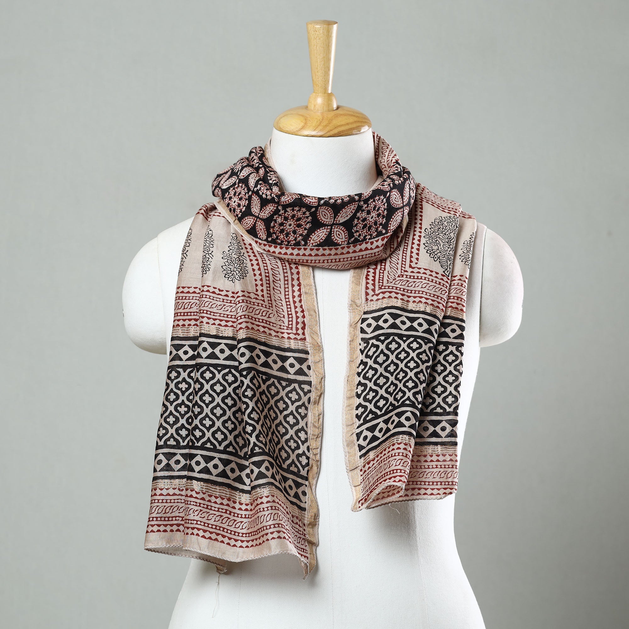 BAGH PRINTS BY MOHAMMED BILAL KHATRI Black - Bagh Hand Block Printed Chanderi Silk Stole 06